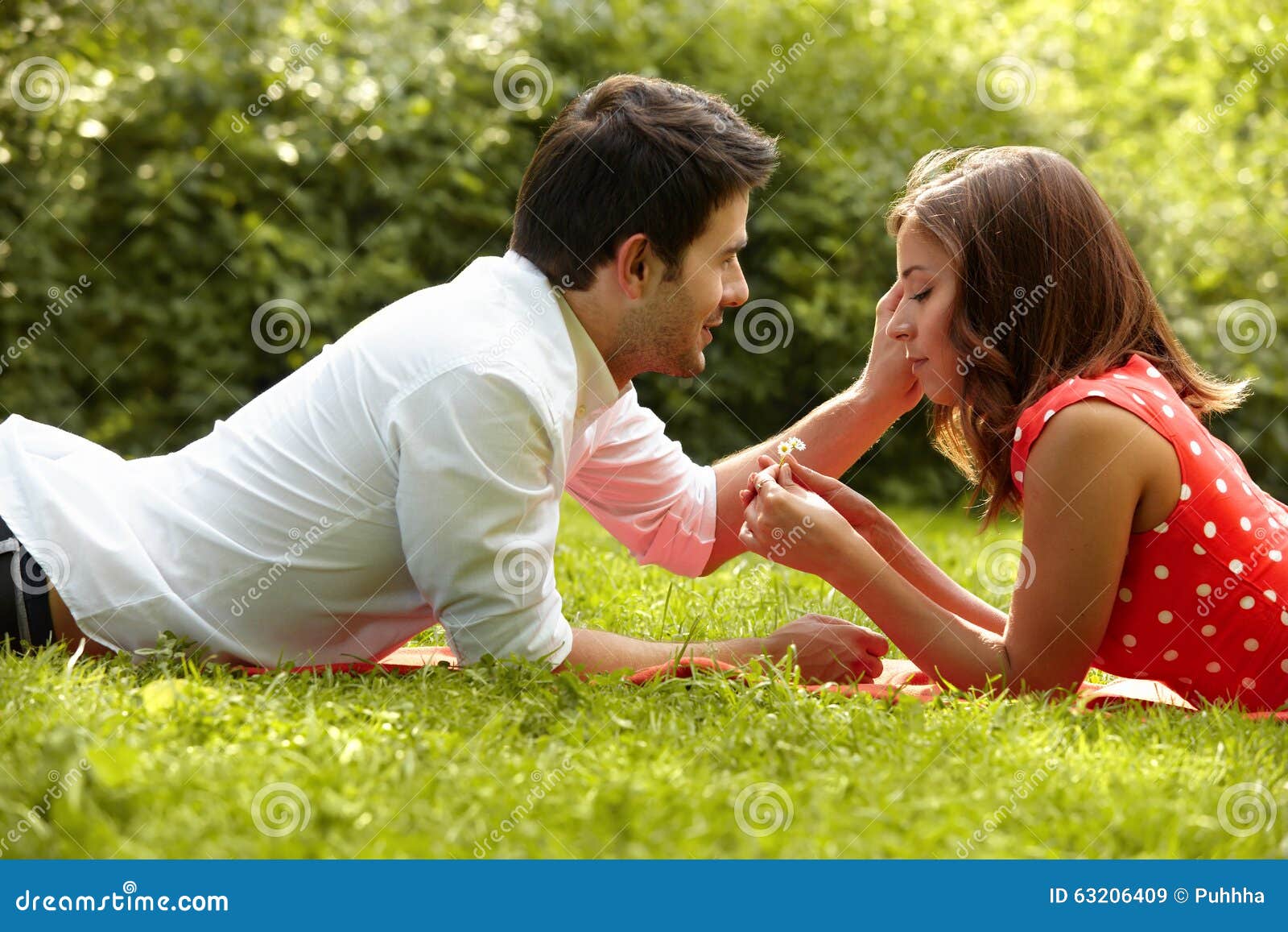 Couple In Love Lying On The Grass In The Park Stock Image Image Of Female Handsome 63206409