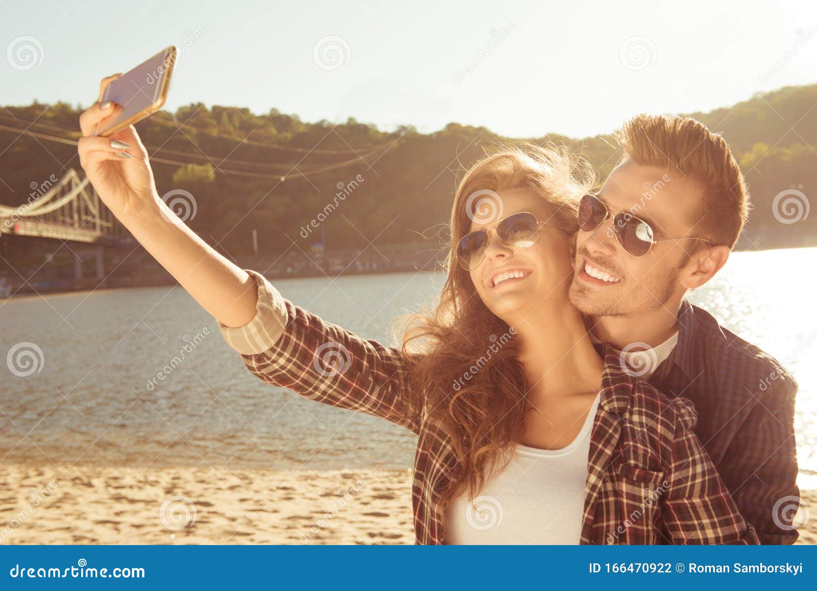Couple in Love Making Selfie Photo on the Beach Stock Photo ...