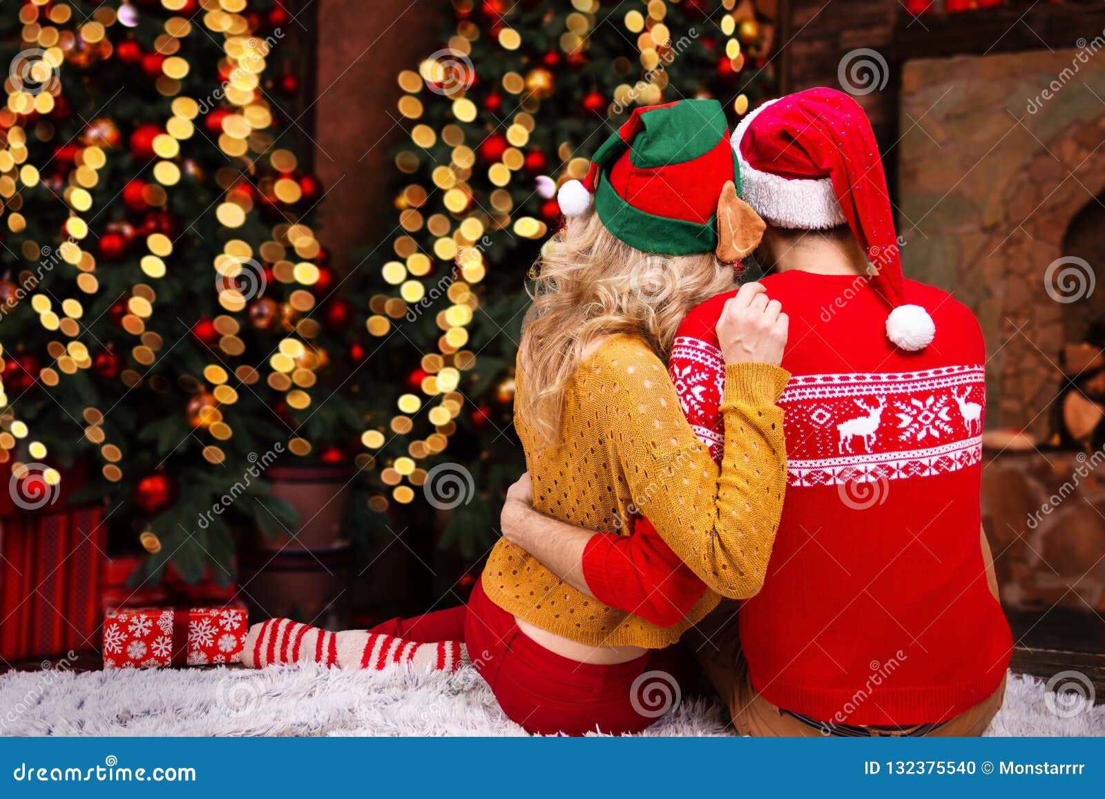 Young Happy Couple in Love during Merry Christmas and Happy New ...