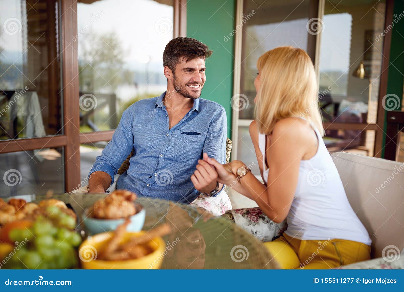 Couple in Love Sitting at the Table Stock Image Image of fruit, food