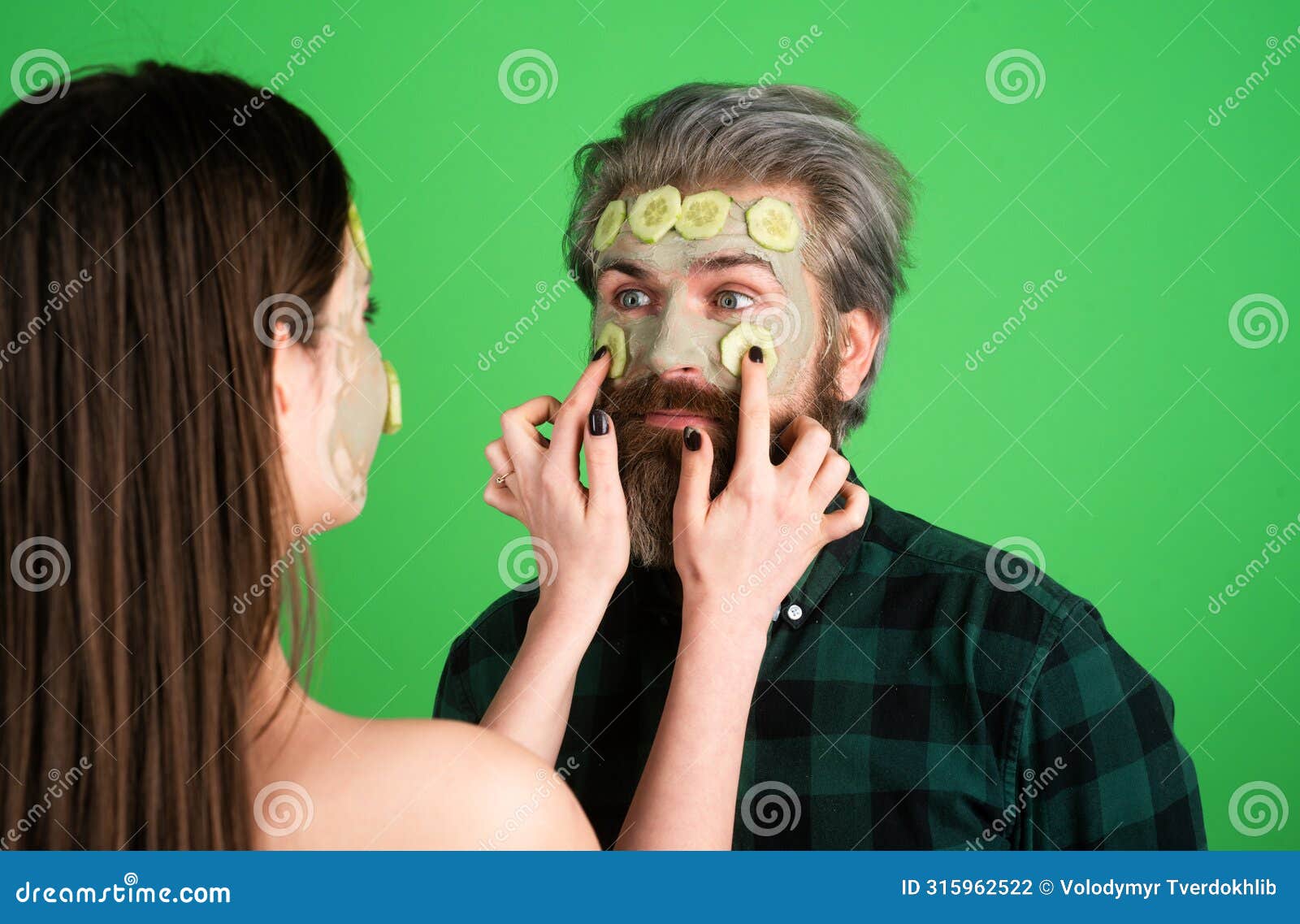 Couple in Love with Spa Cucumber Mask, Beauty Concept Healthy Portrait ...