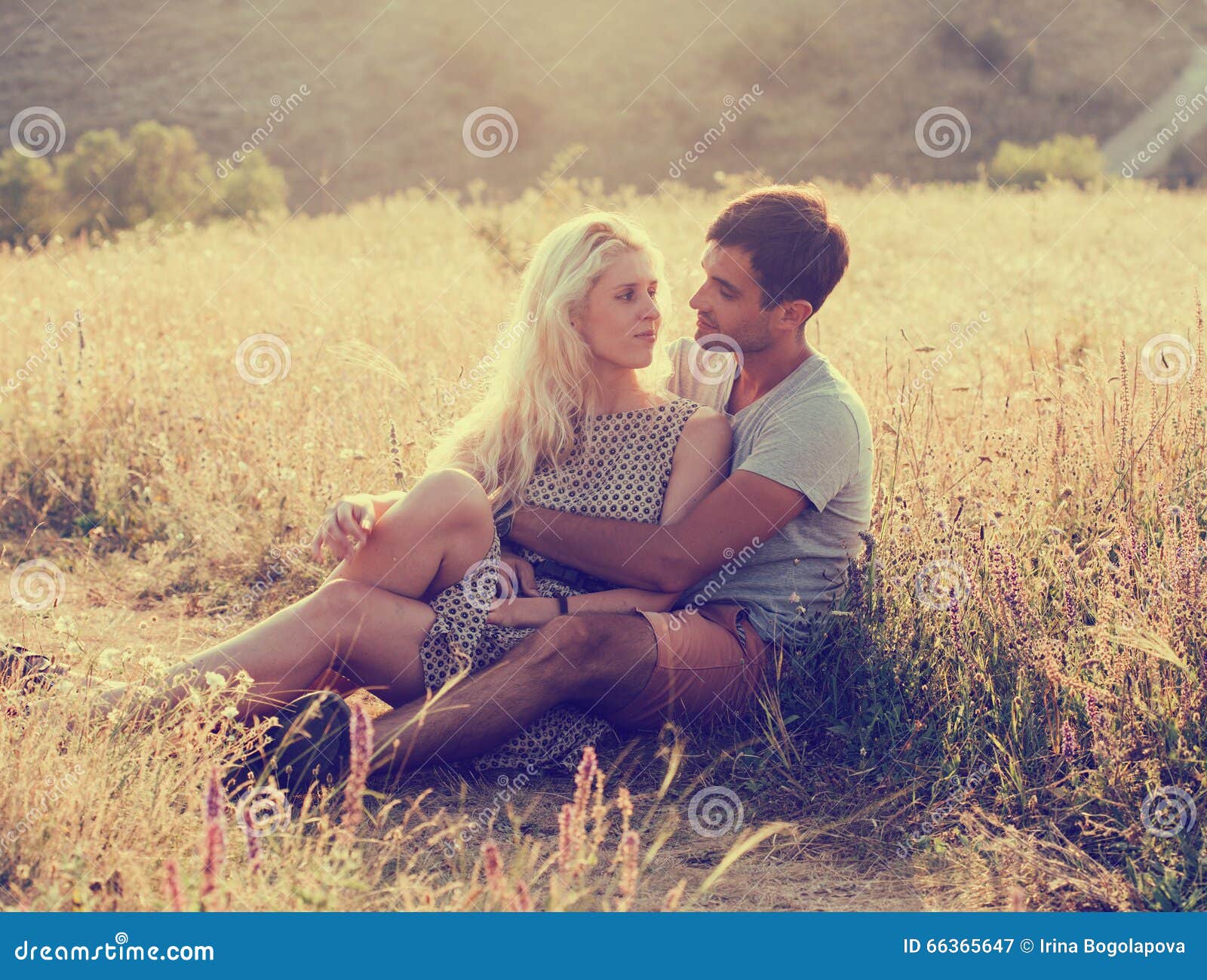 Couple In Love In Summer Time Together Happy Outdoors Stock Image 