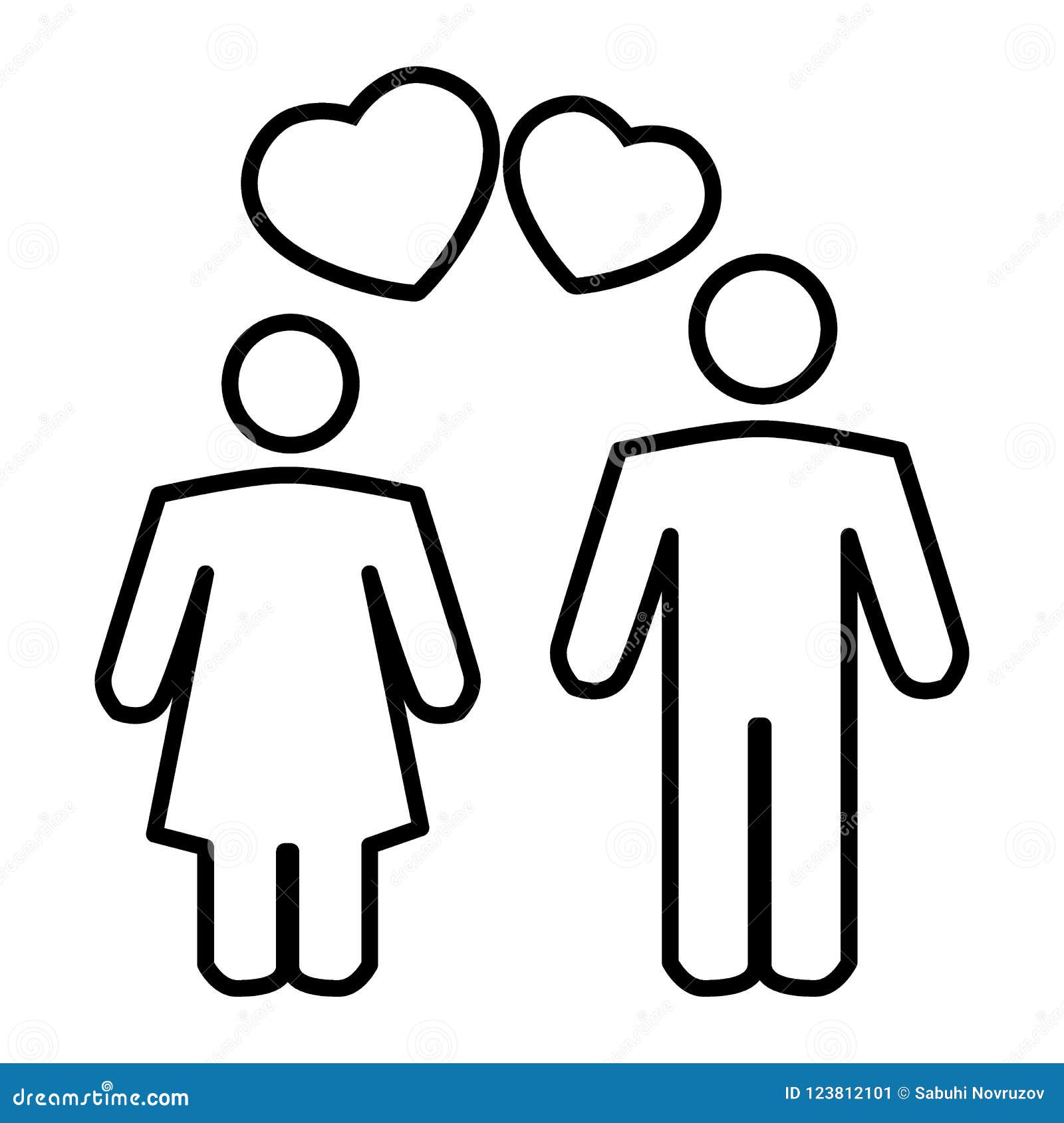 Couple In Love Thin Line Icon Romantic Couple And A Heart Vector
