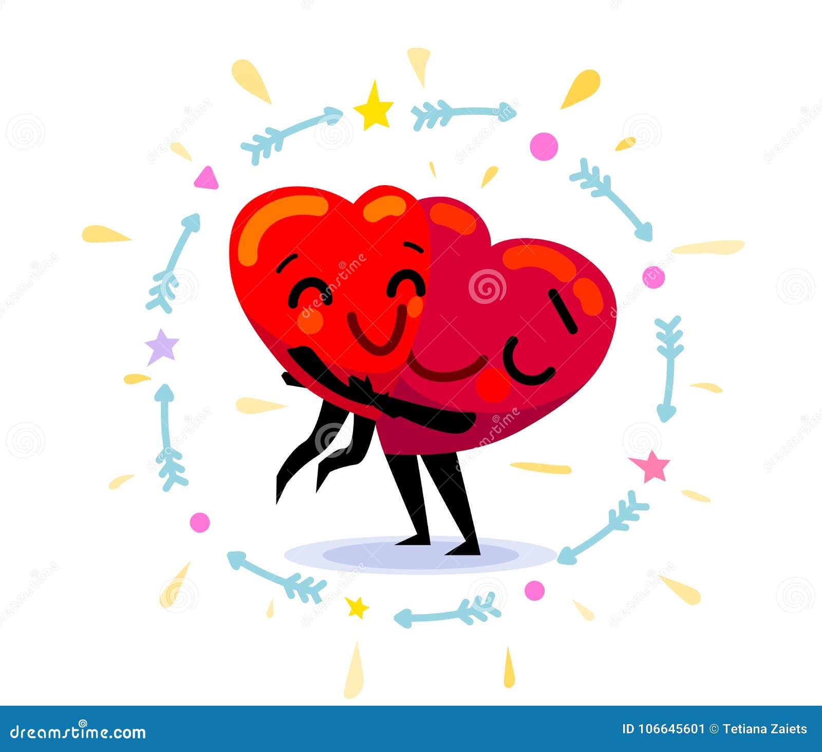 Couple in Love. Two Funny Cute Flat Cartoon Hearts, One of Them Holds the  Other Stock Vector - Illustration of bright, background: 106645601
