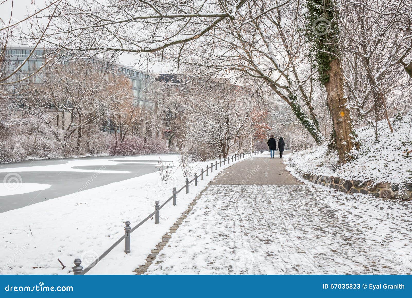 Couple in Love Walking in the Snow Stock Image Image of city, park