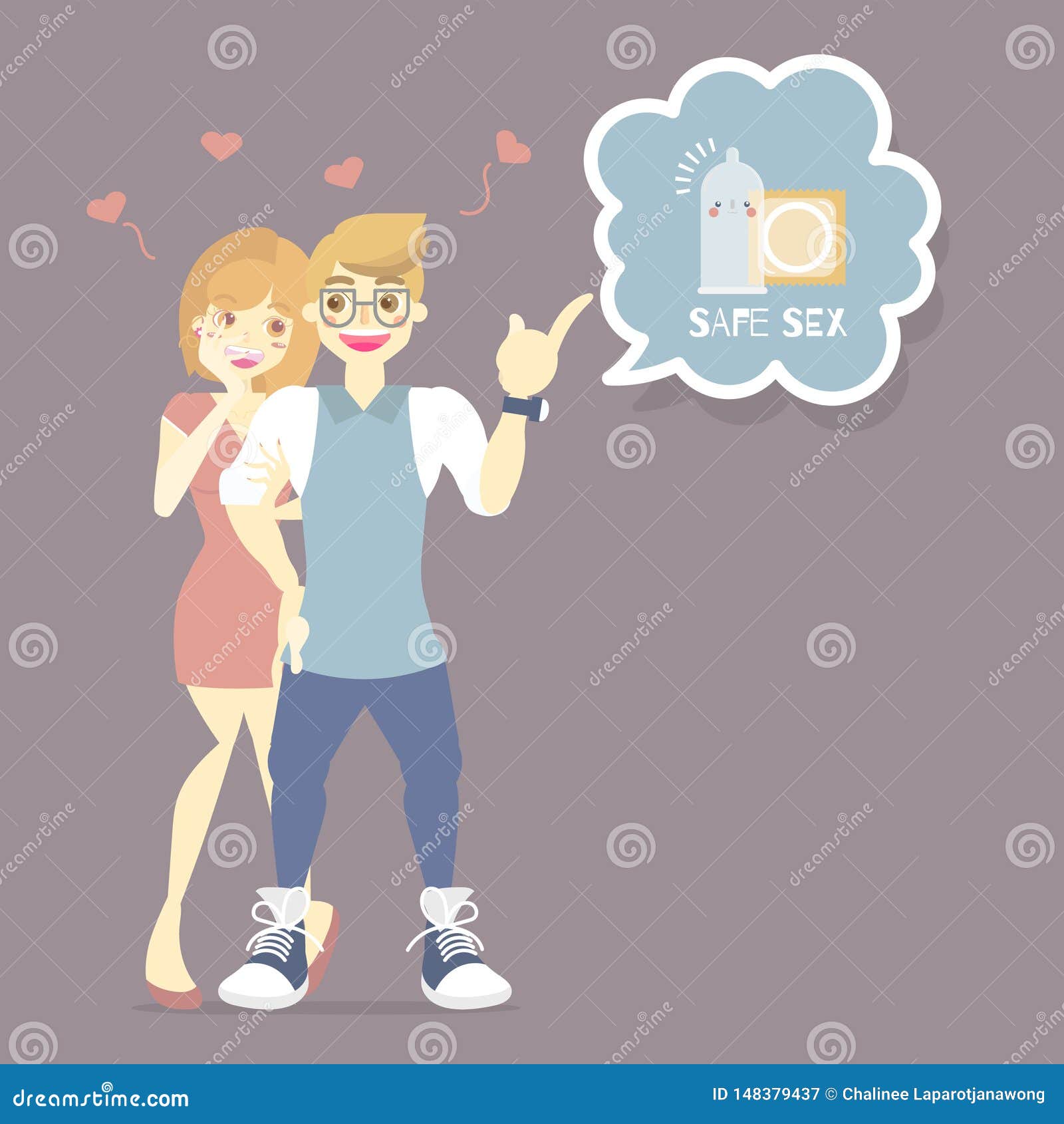 Couple Lover, Man and Woman with Condom, Prevention of Hiv, Aids, Sexually Transmitted Diseases, Safe Sex Concept Stock Vector