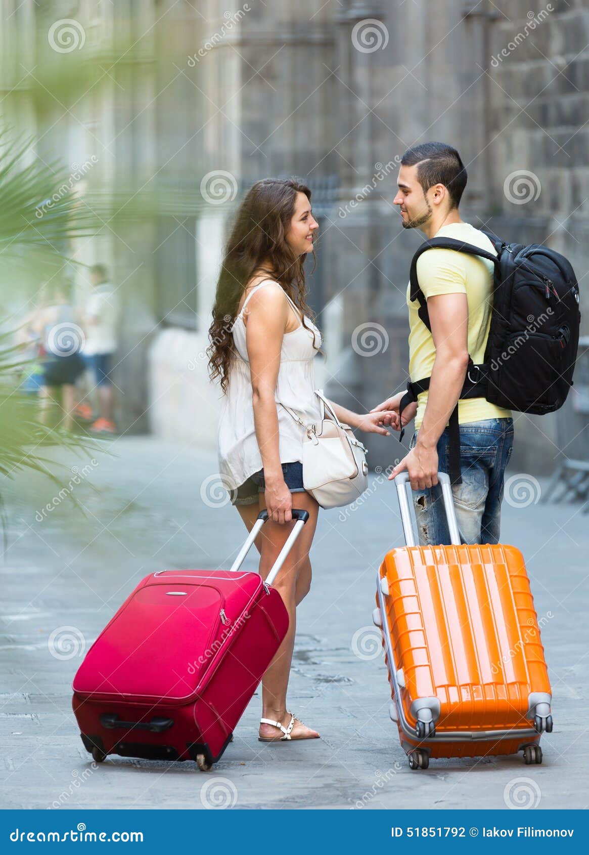 Couple with Luggage in Hand Stock Photo Image of friends, bags 51851792