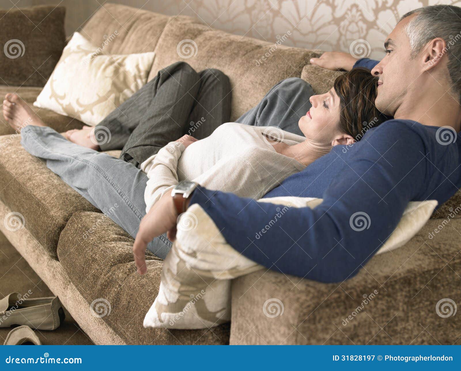 Couple Lying Together On Sofa Stock Image Image Of Baby Male