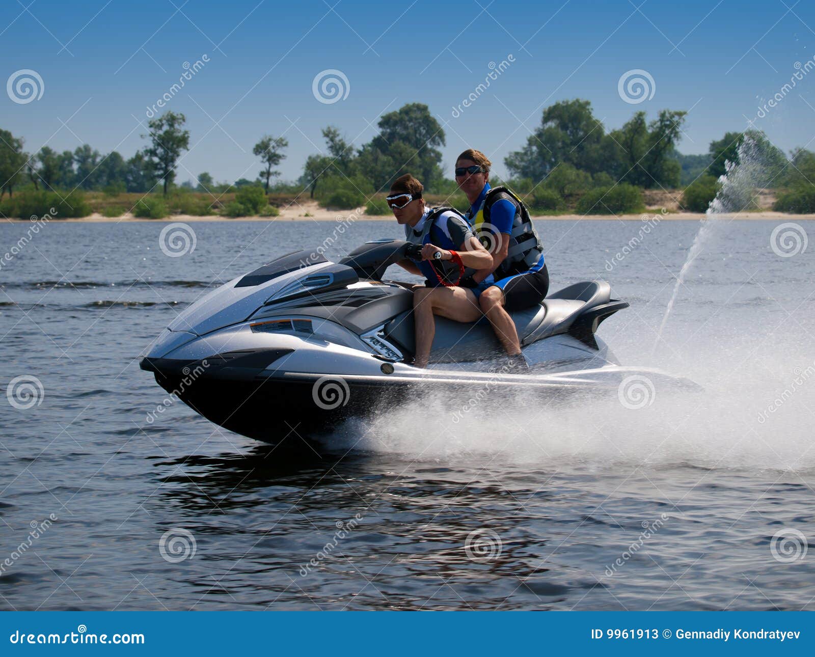 Couple Men on Jet Ski in the River Stock Image Image of couple