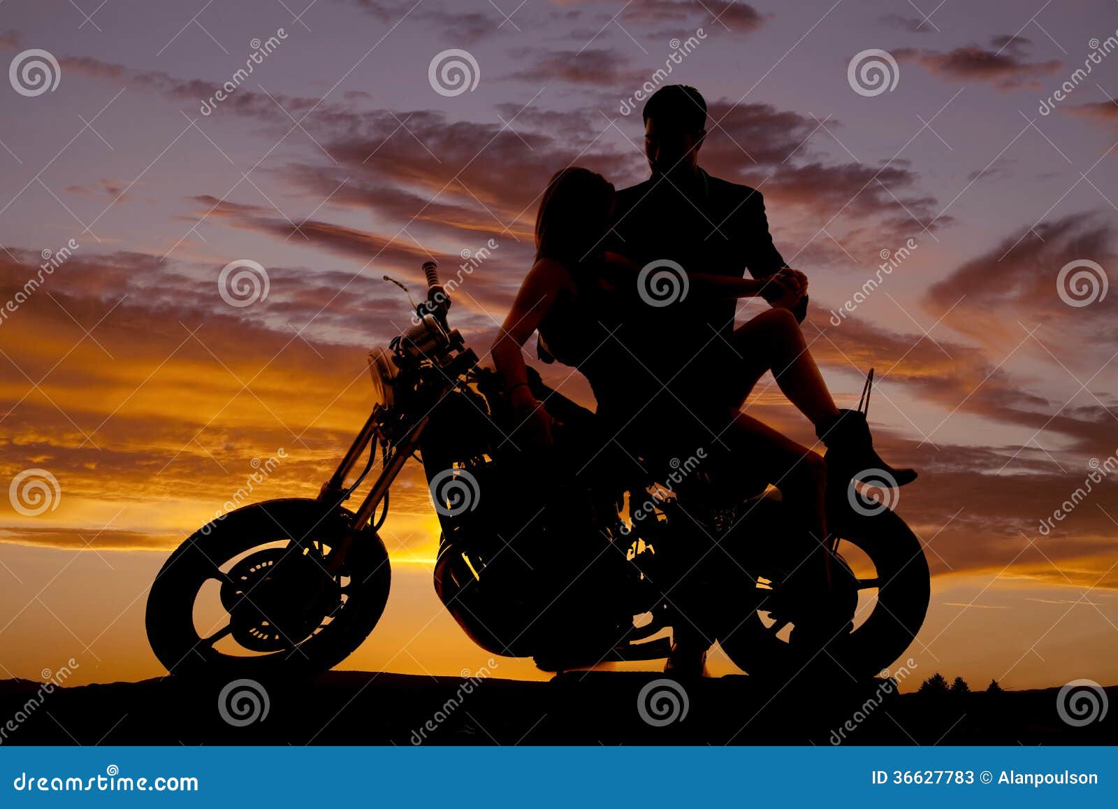 Couple on Motorcycle Her Lean Back Him Hold Stock Image Image of