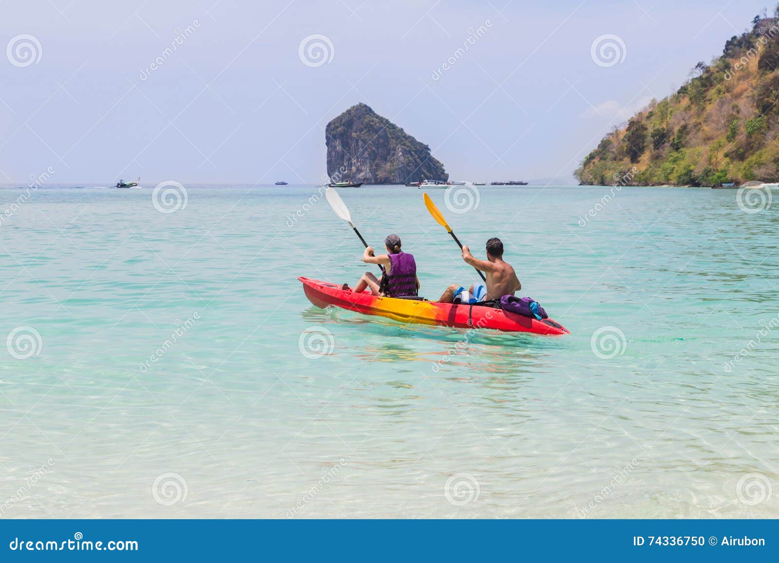 Couple Paddling Kayak In The Andaman Sea Editorial Image
