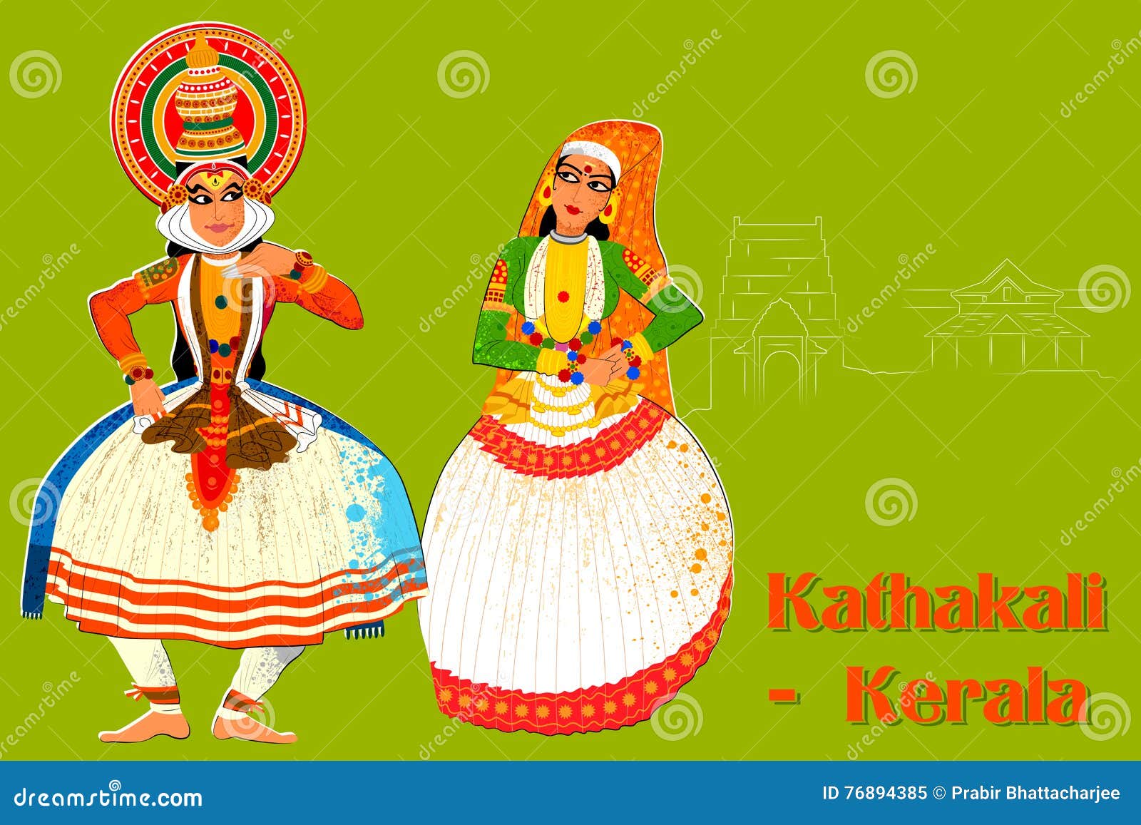 couple performing kathakali classical dance of kerala, india