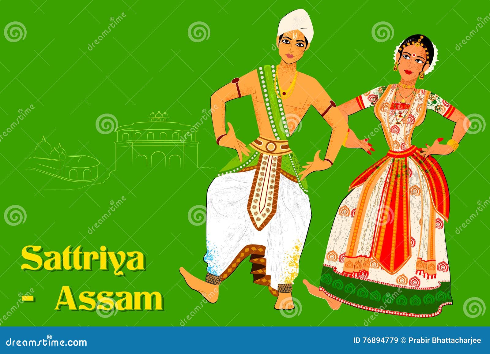 couple performing sattriya classical dance of assam, india