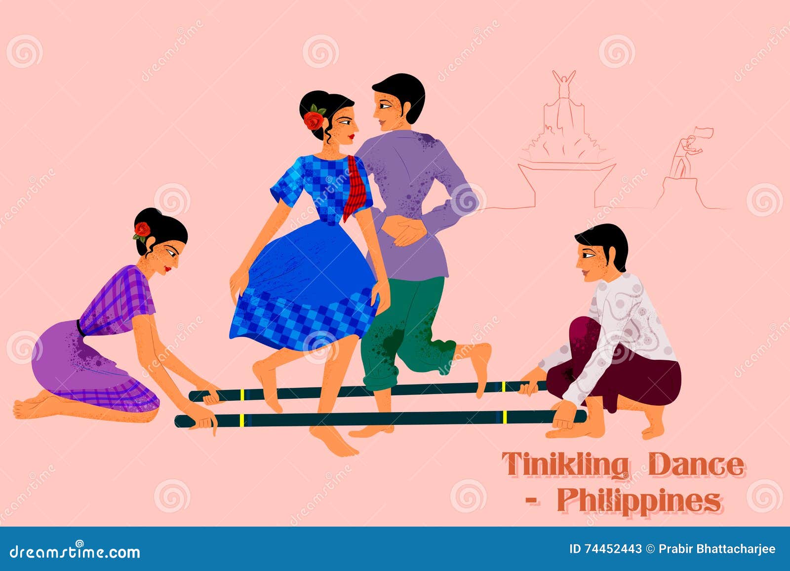 Couple Performing Tinikling Dance of Philippines Stock Vector