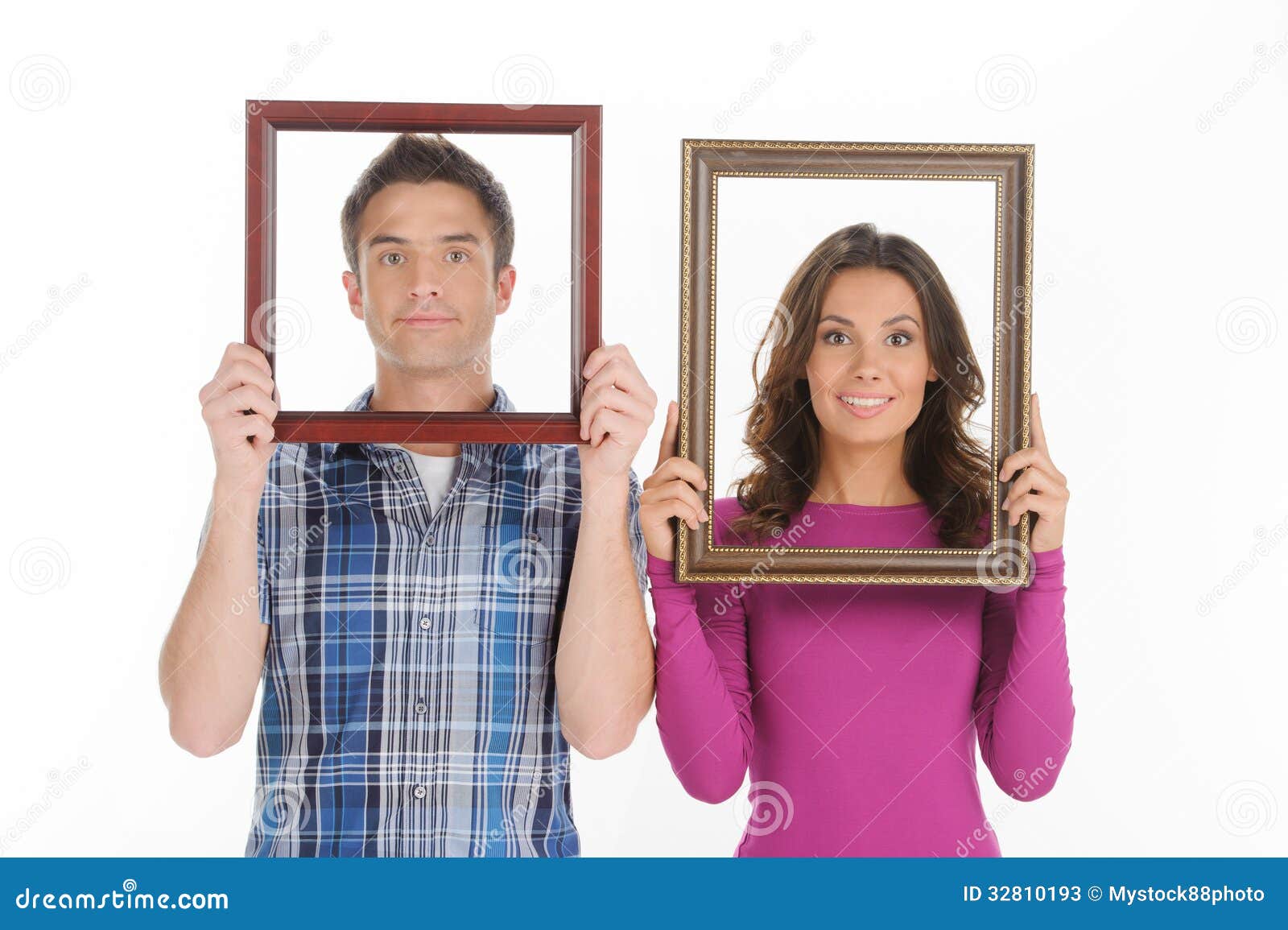 Couple with Picture Frames. Stock Image Image of open, looking 32810193