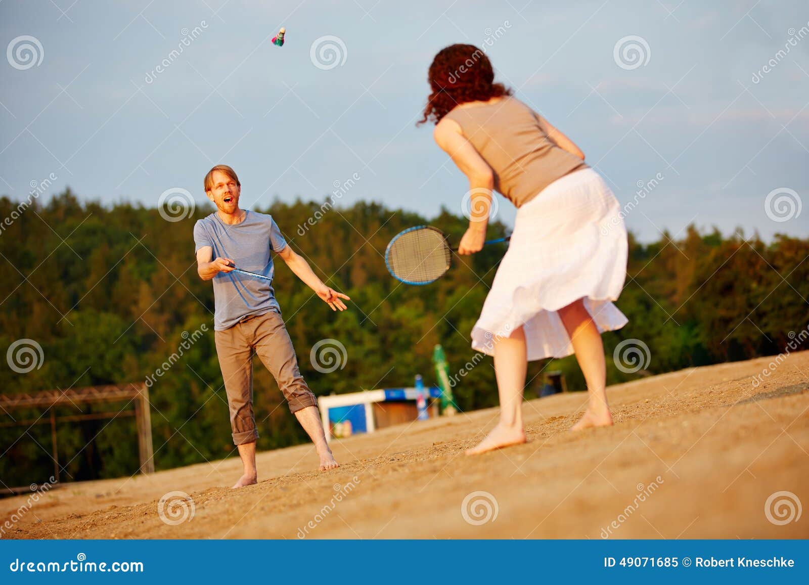 Couple Playing Badminton at Beach Stock Image Image of recreation