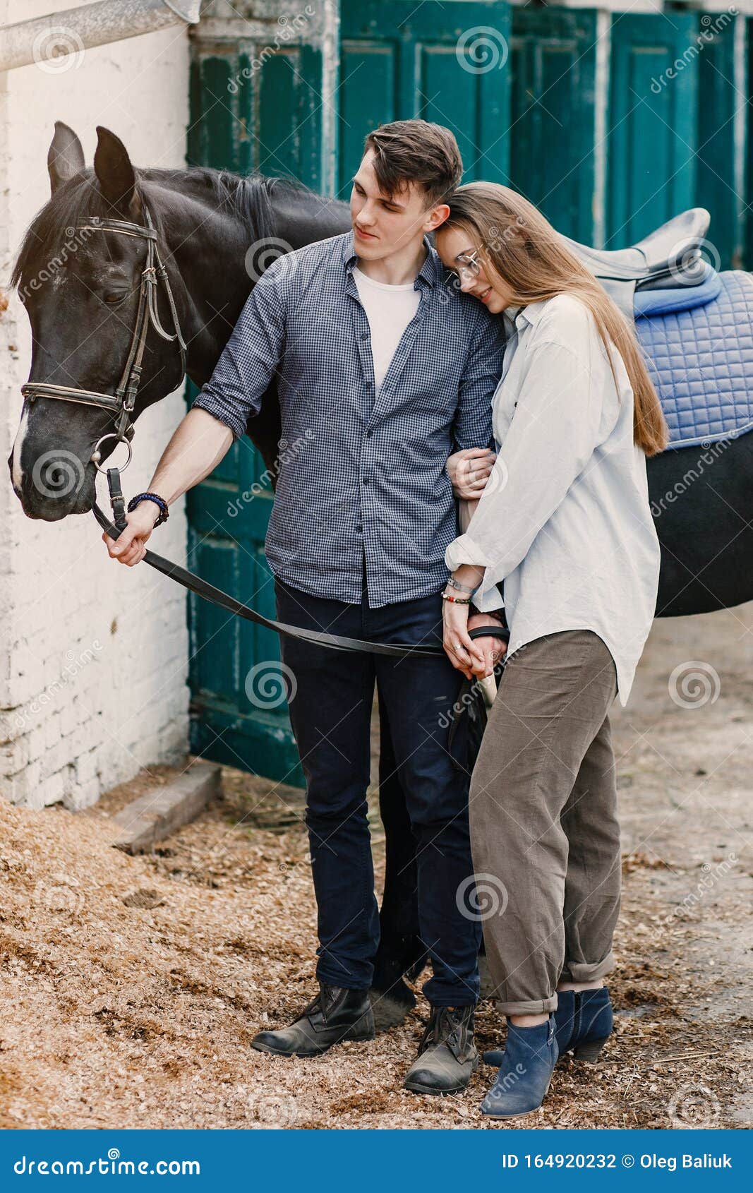Cute Loving Couple with Horse on Ranch Stock Photo - Image of outdoor,  adult: 164920232