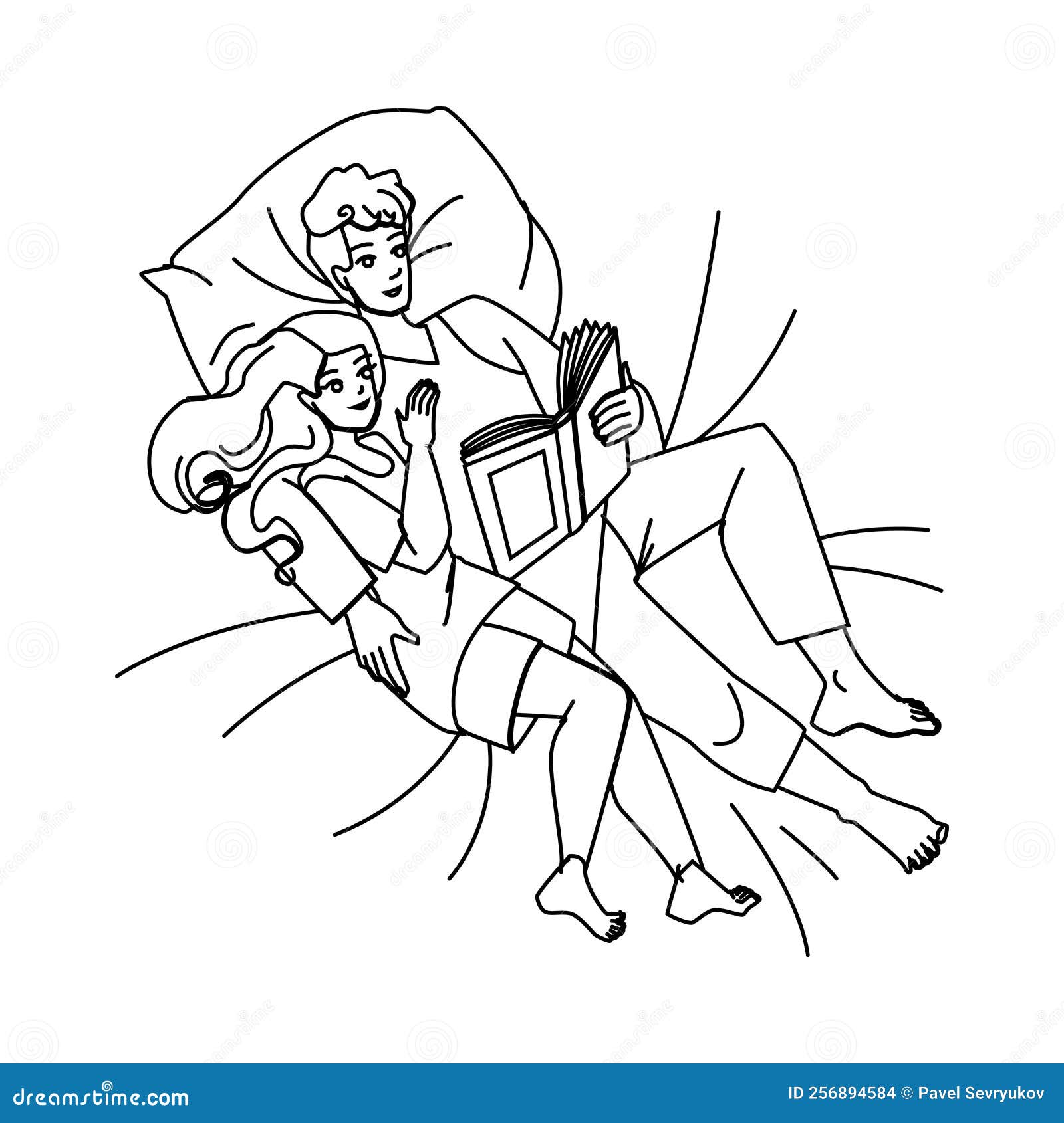 Couple Relax Line Pencil Drawing Vector Man Woman Happy Together