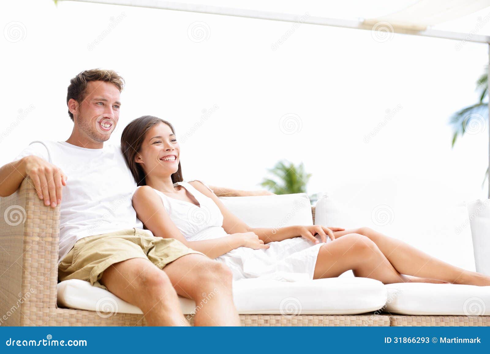 Couple Relaxing Together In Sofa Stock Image Image Of Asian Couples