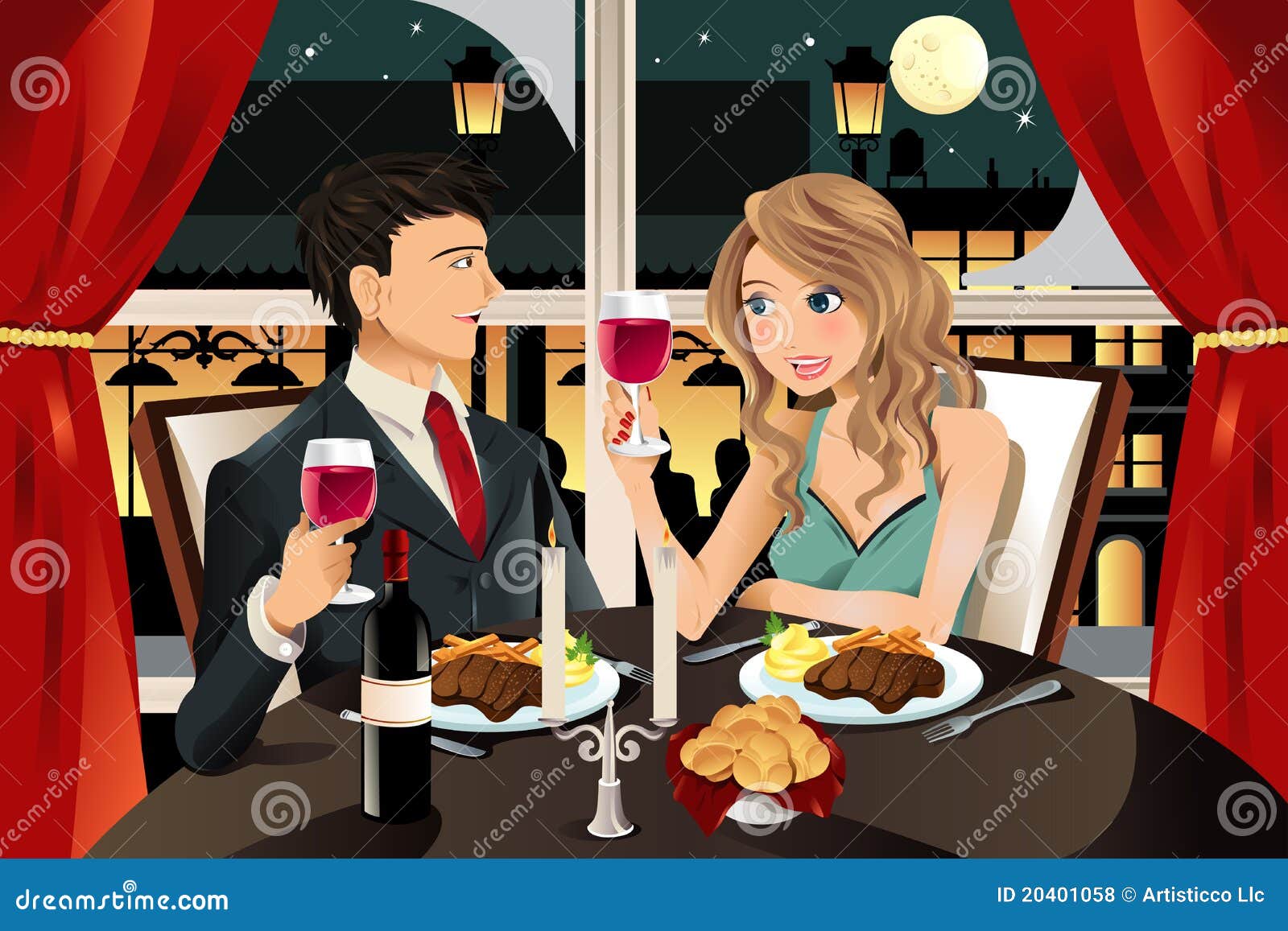 Couple in restaurant stock vector. Illustration of cartoon - 20401058