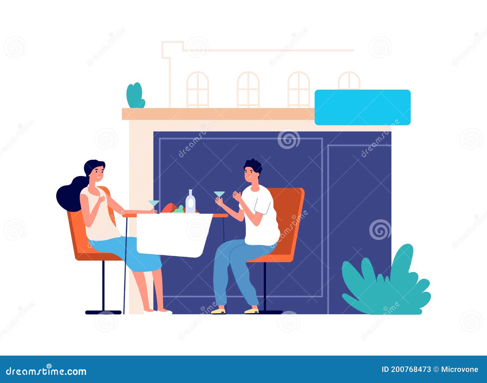Couple in Restaurant. Cafe Date, Tourists or Travellers Taste Food Drinks  Stock Vector - Illustration of colorful, eating: 200768473