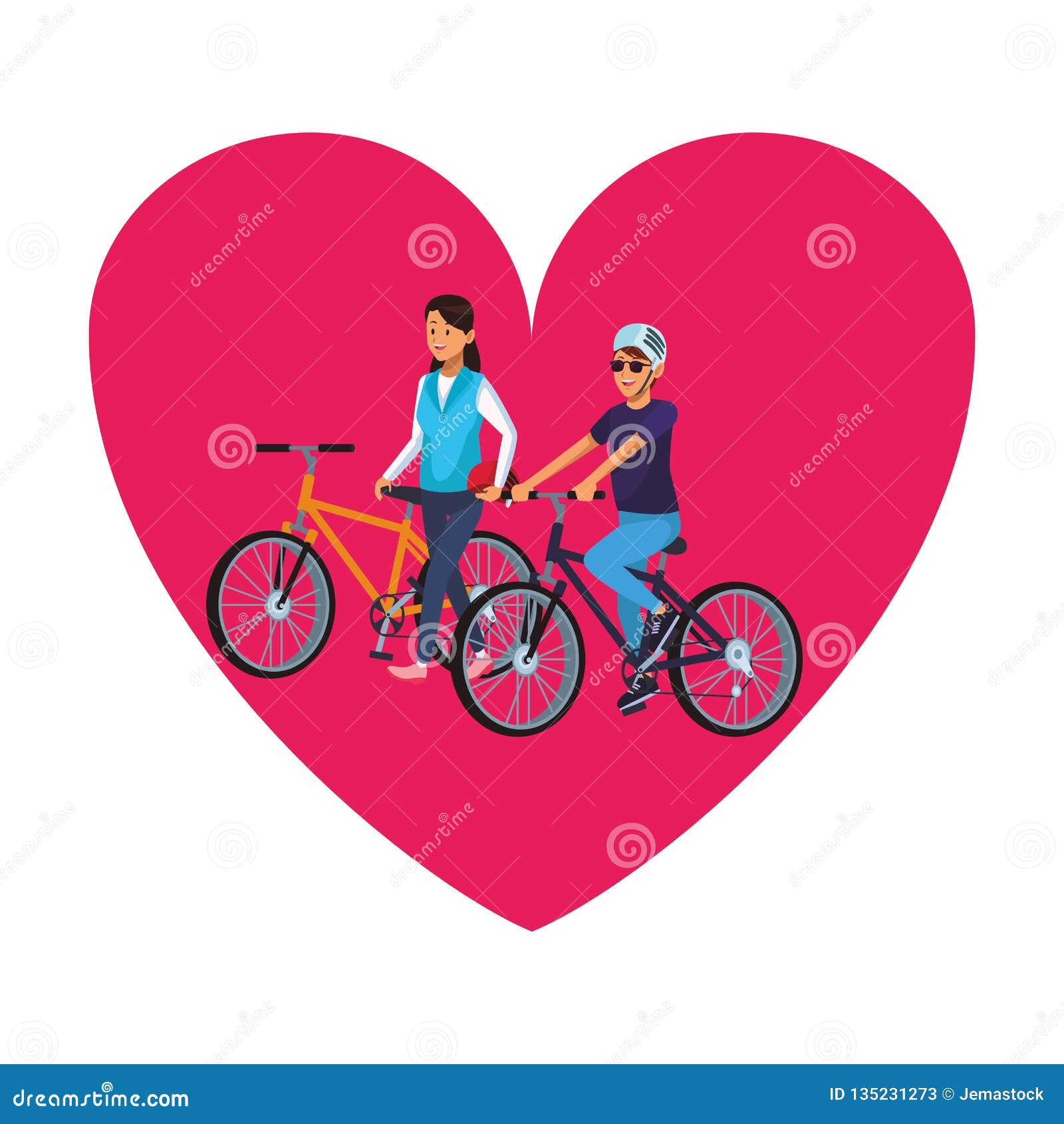 couple riding bicicle heart icon