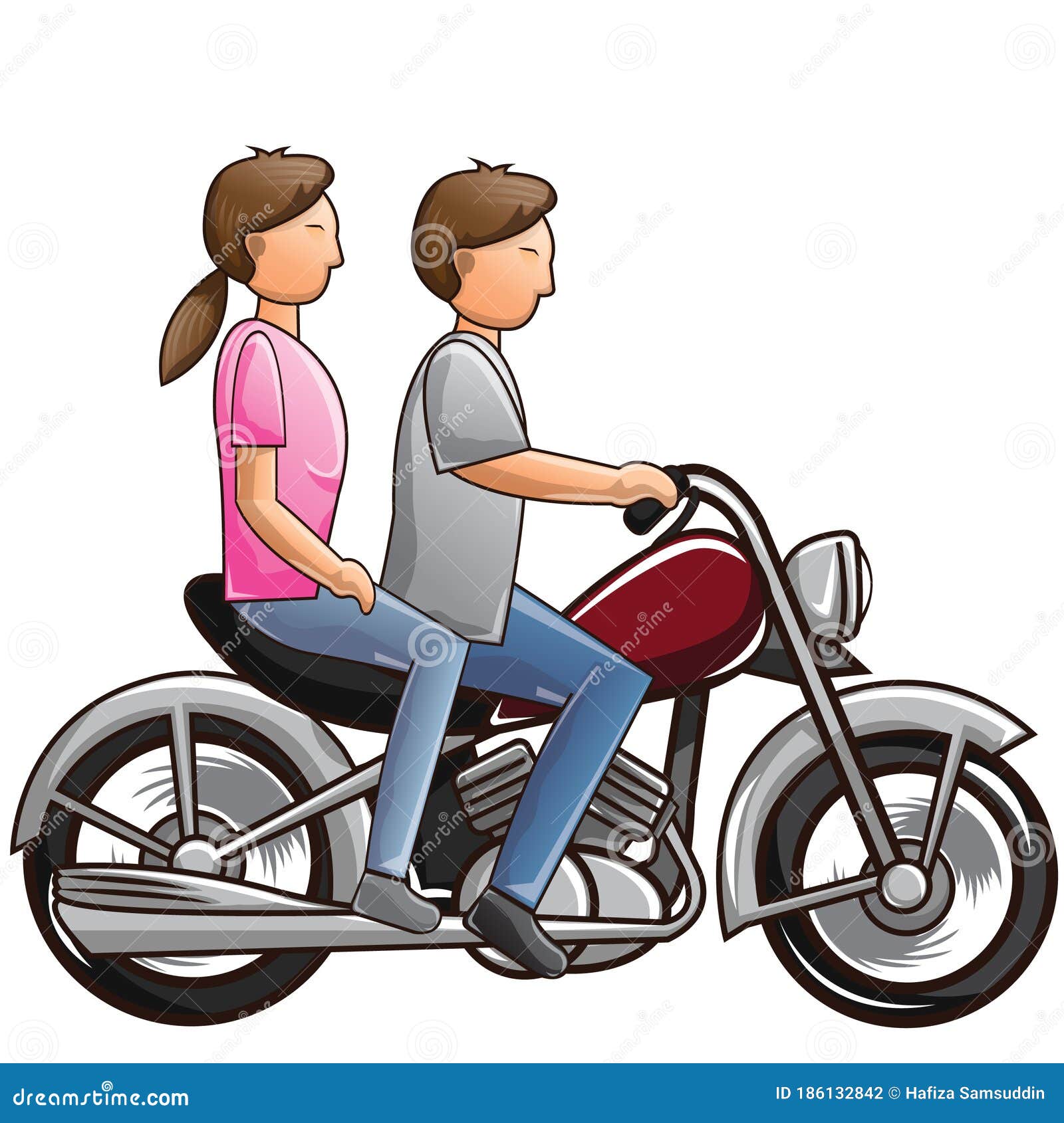 Couple Riding Motorcycle Vector Illustration Decorative Design Stock Illustration