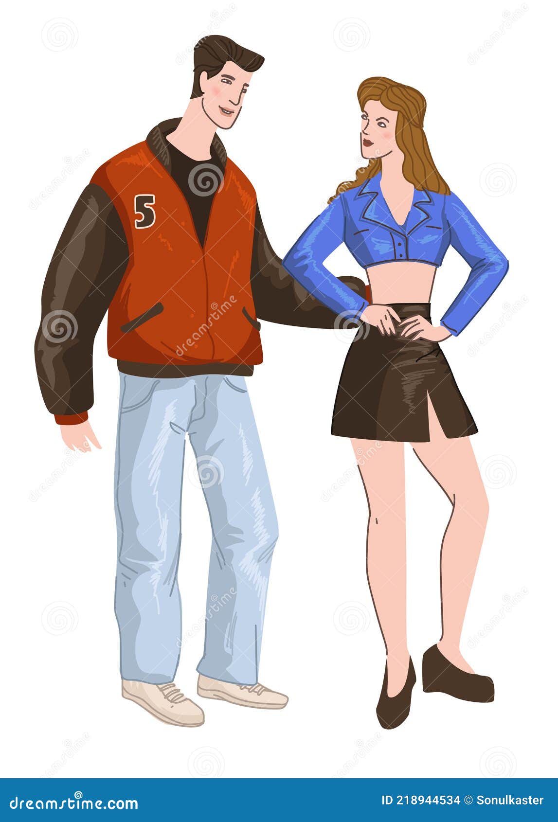 Couple from 90s, Man and Woman Wearing Outfits Stock Vector - Illustration  of jacket, fashion: 218944534