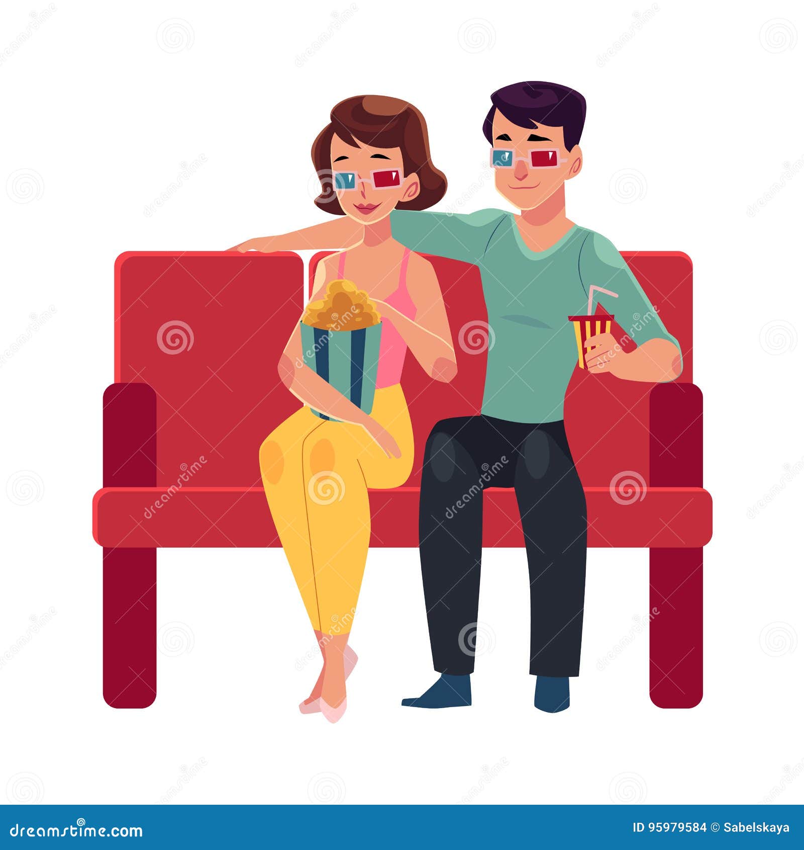Couple Seating in Cinema, Movie Theatre Stock Vector - Illustration of  entertainment, glasses: 95979584