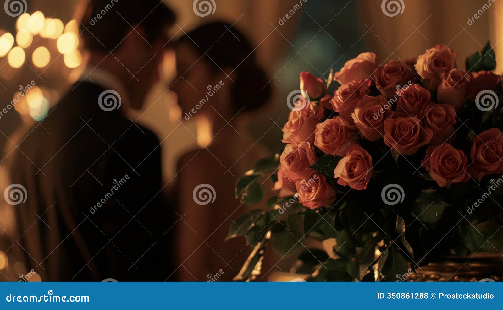 romantic evening with a couple and roses in an elegant setting during a candlelit event