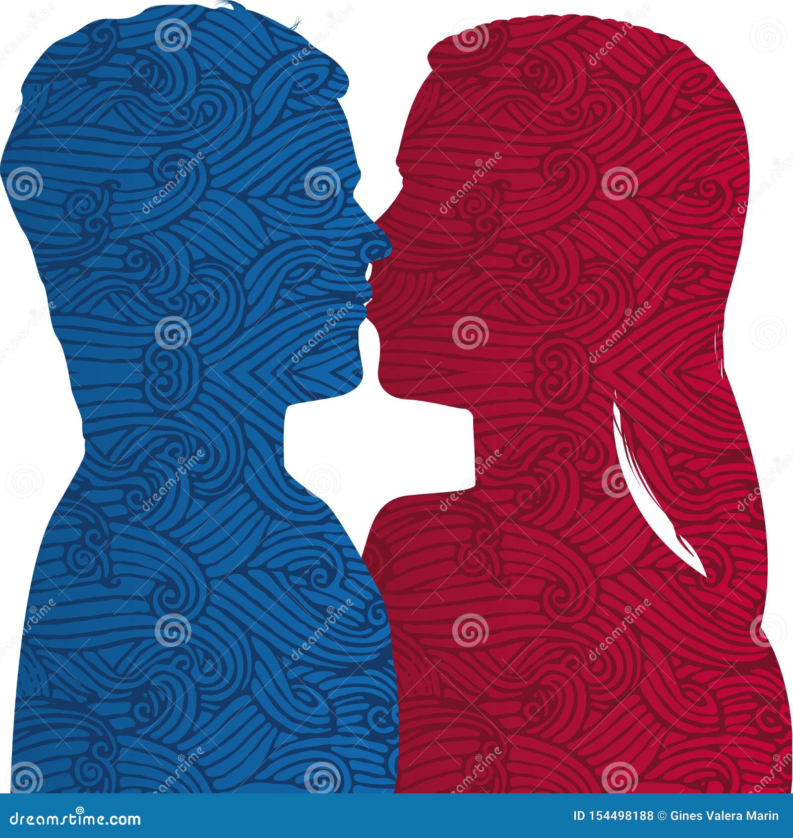 Couple Silhouette Kiss With Textured Effect. Isolated ...