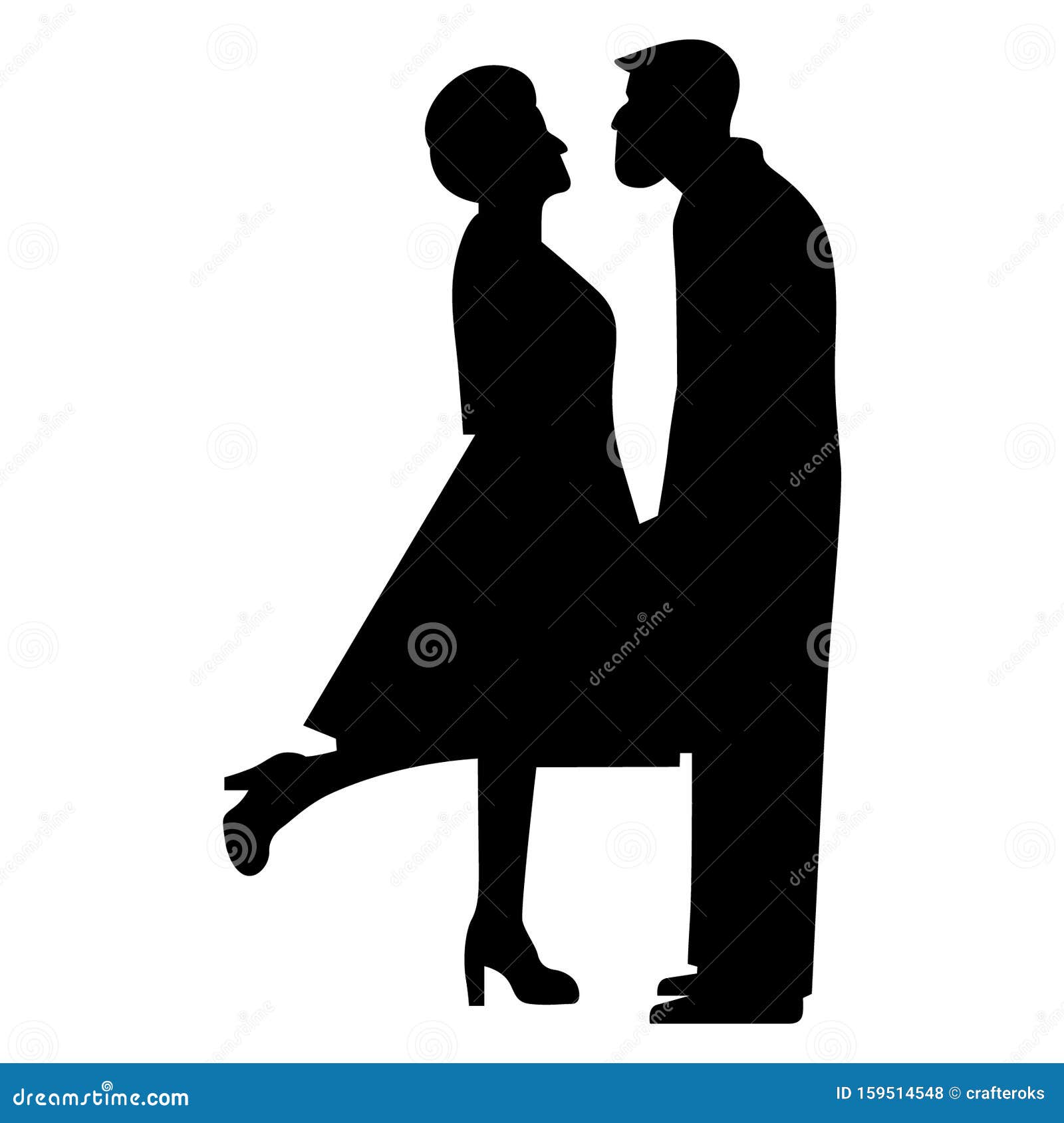 Couple Silhouette Kissing, Hugging, Holding Hands Stock Illustration ...