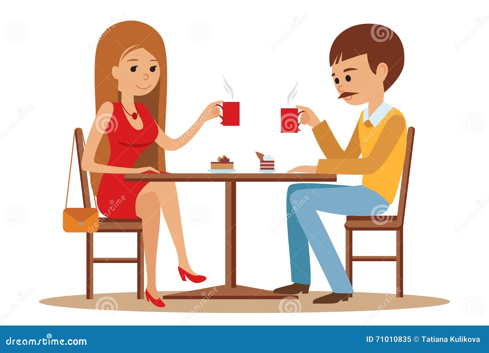 Couple Sitting in the Cafe, Flirting and Talking about Something. Stock  Vector - Illustration of date, cafeteria: 71010835
