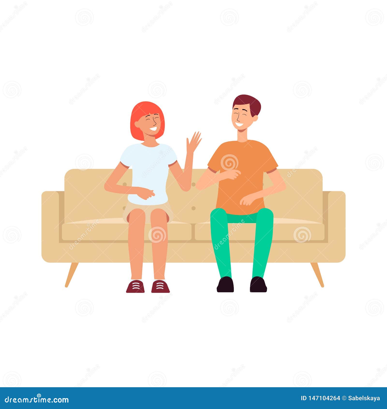 Couple Sitting on Couch and Laughing Cartoon Style Stock Vector -  Illustration of apartment, happy: 147104264