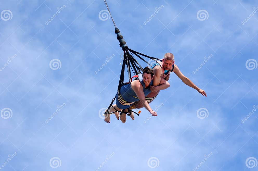 Couple during SkyCoaster Bungee Jumping Editorial Stock Image Image of challenge, courage
