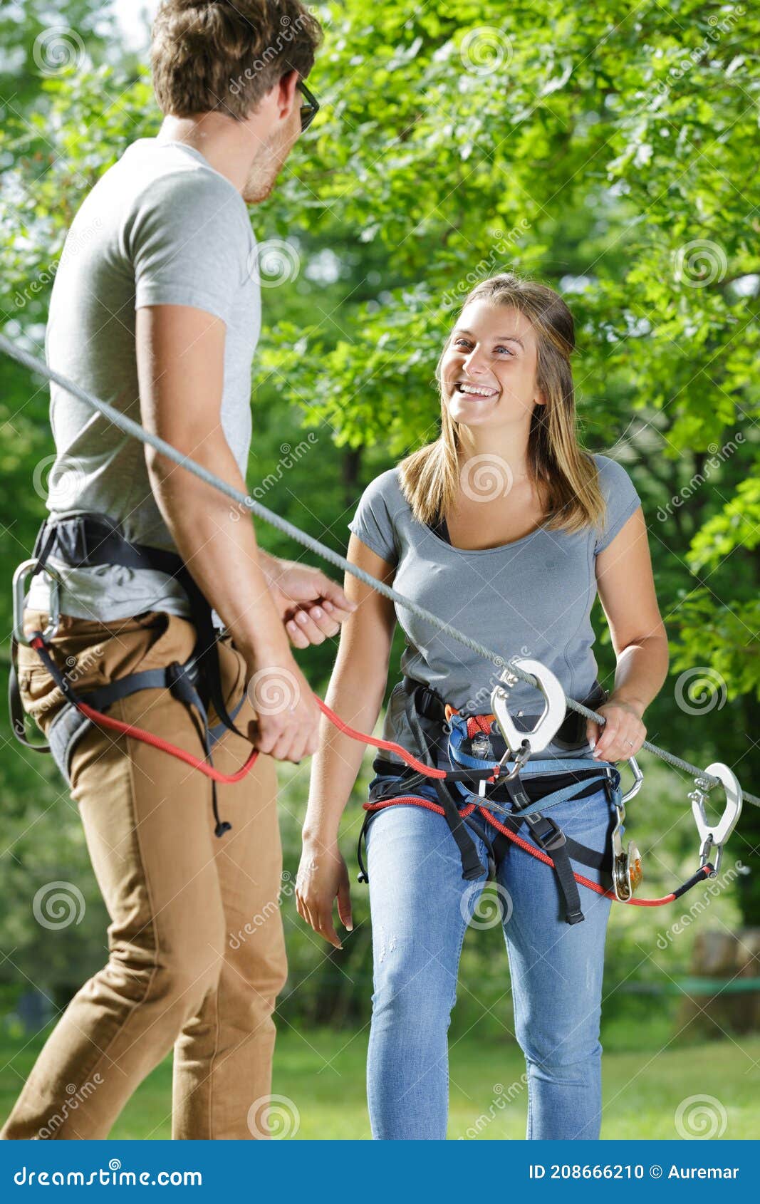 Couple Spend Their Leisure Time in Ropes Course Stock Photo Image of climb, girl 208666210