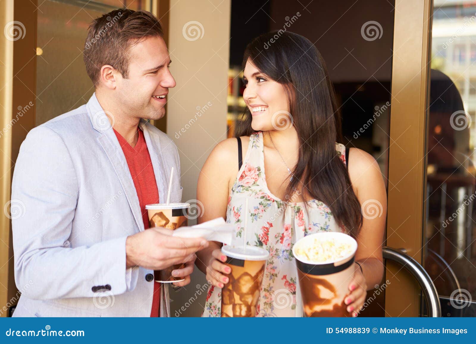 Couple Standing Outside Cinema Together Stock Image Image of people