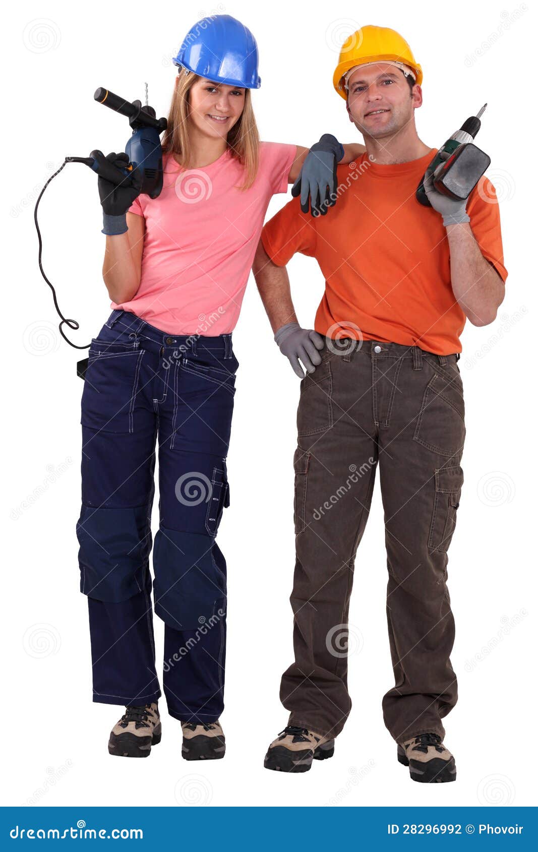 couple stood with power drills