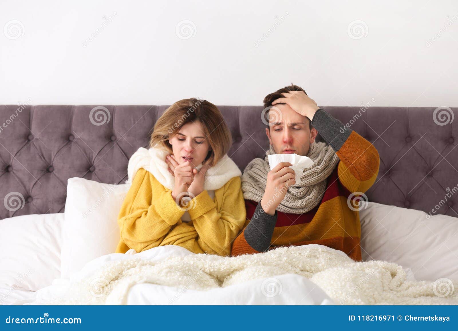 Couple Suffering from Cold in Bed Stock Image Image of mature