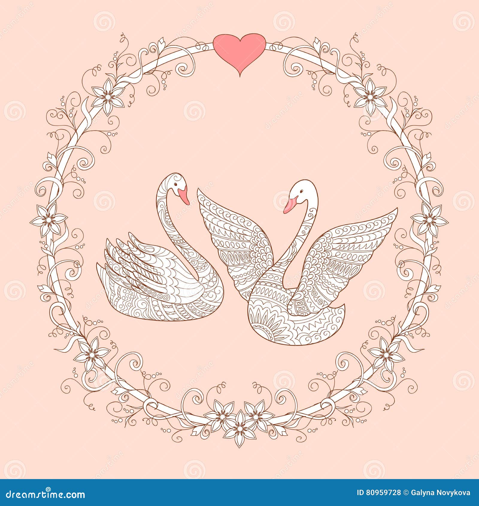 Download Couple swans into mandala stock vector. Illustration of ...