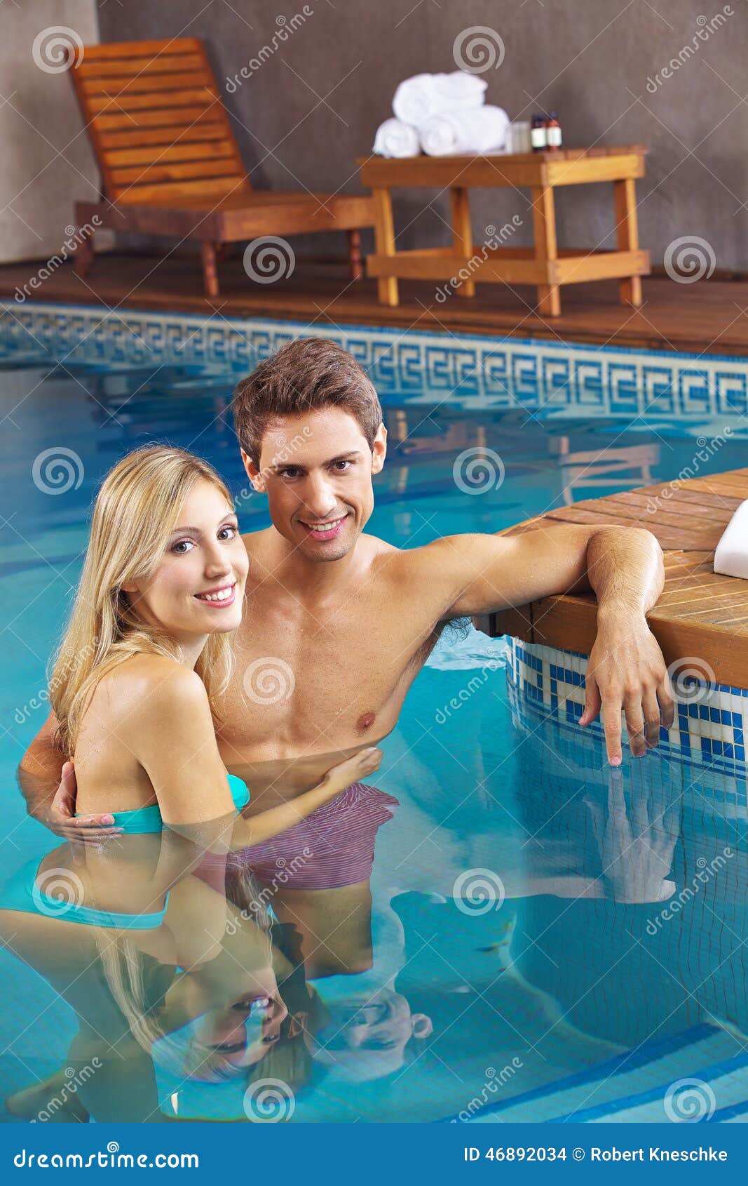 Couple In Swimming Pool Of Hotel Stoc