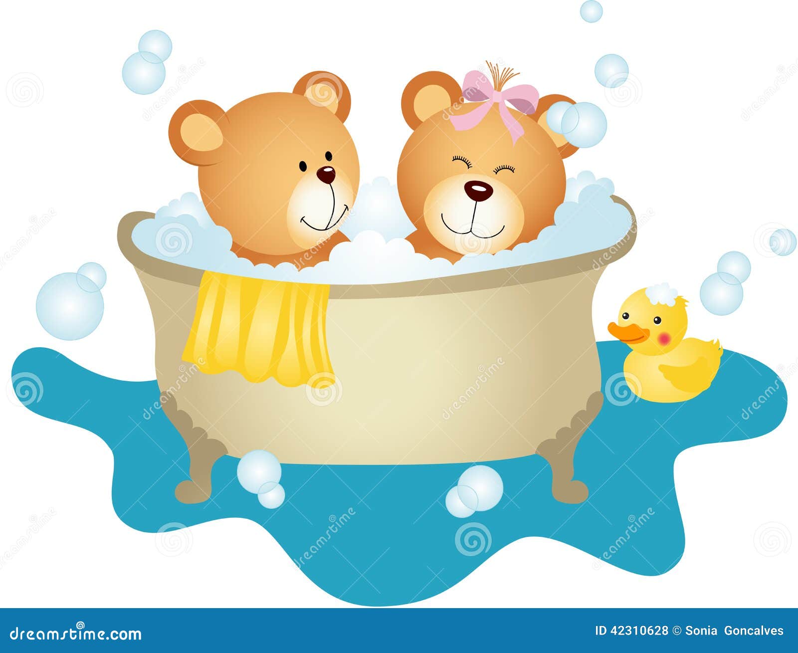 Couple Teddy Bear Taking a Bath Stock Illustration Illustration of