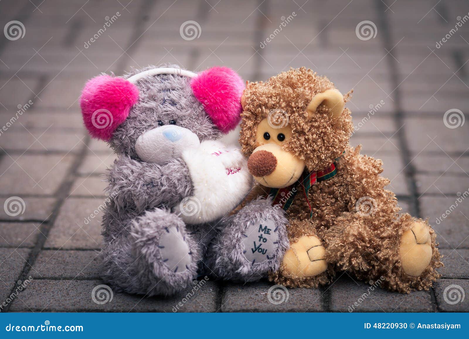 Couple Of Teddy Bears Sitting Together On The Street Editorial Image Image Of Pink Couple