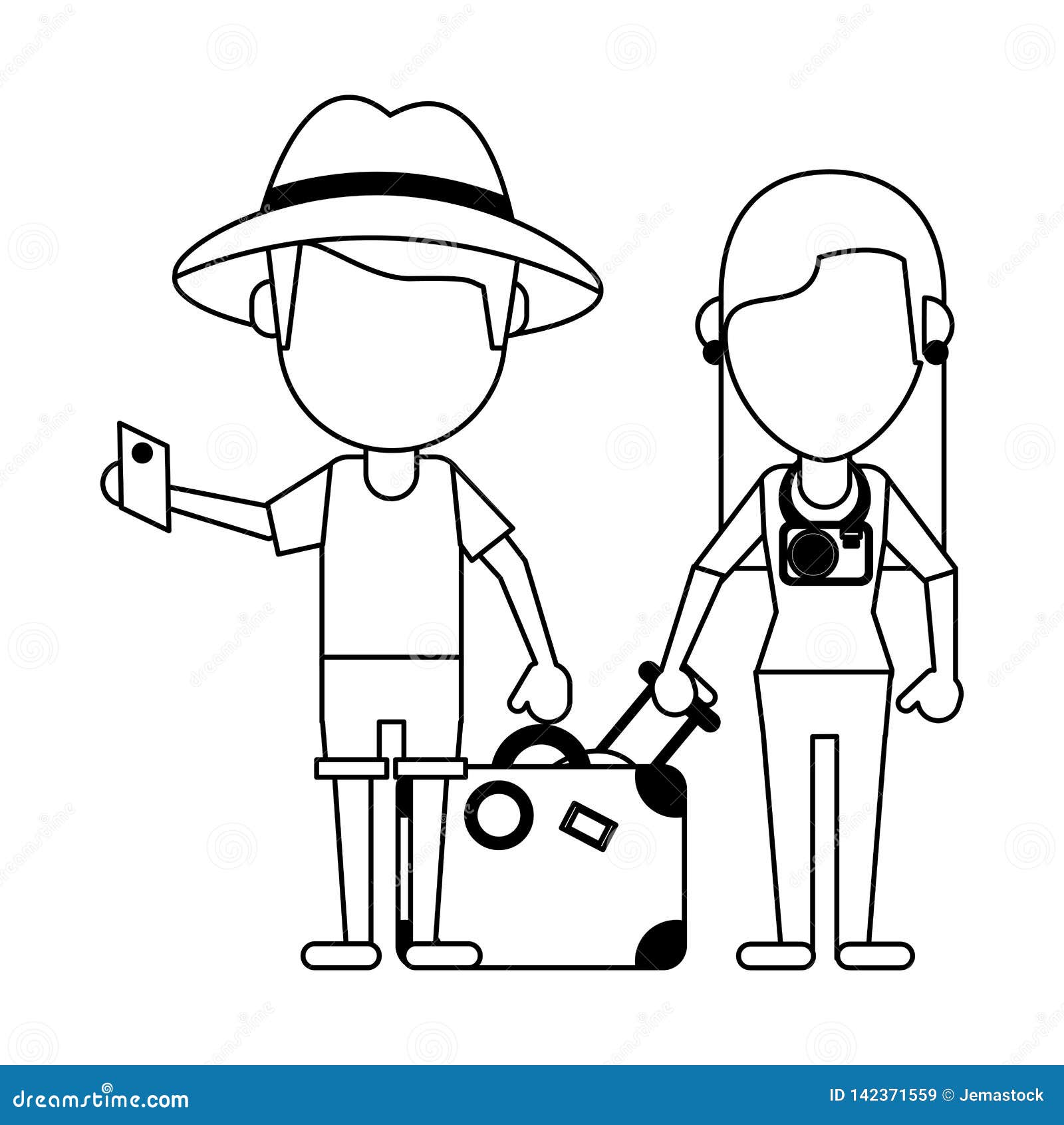 Couple of Tourists Avatar Cartoon in Black and White Stock Vector - Illustration of tourist, summer: 142371559 Couple of Tourists Avatar Cartoon in Black and White Stock Vector - Illustration of tourist, summer: 142371559