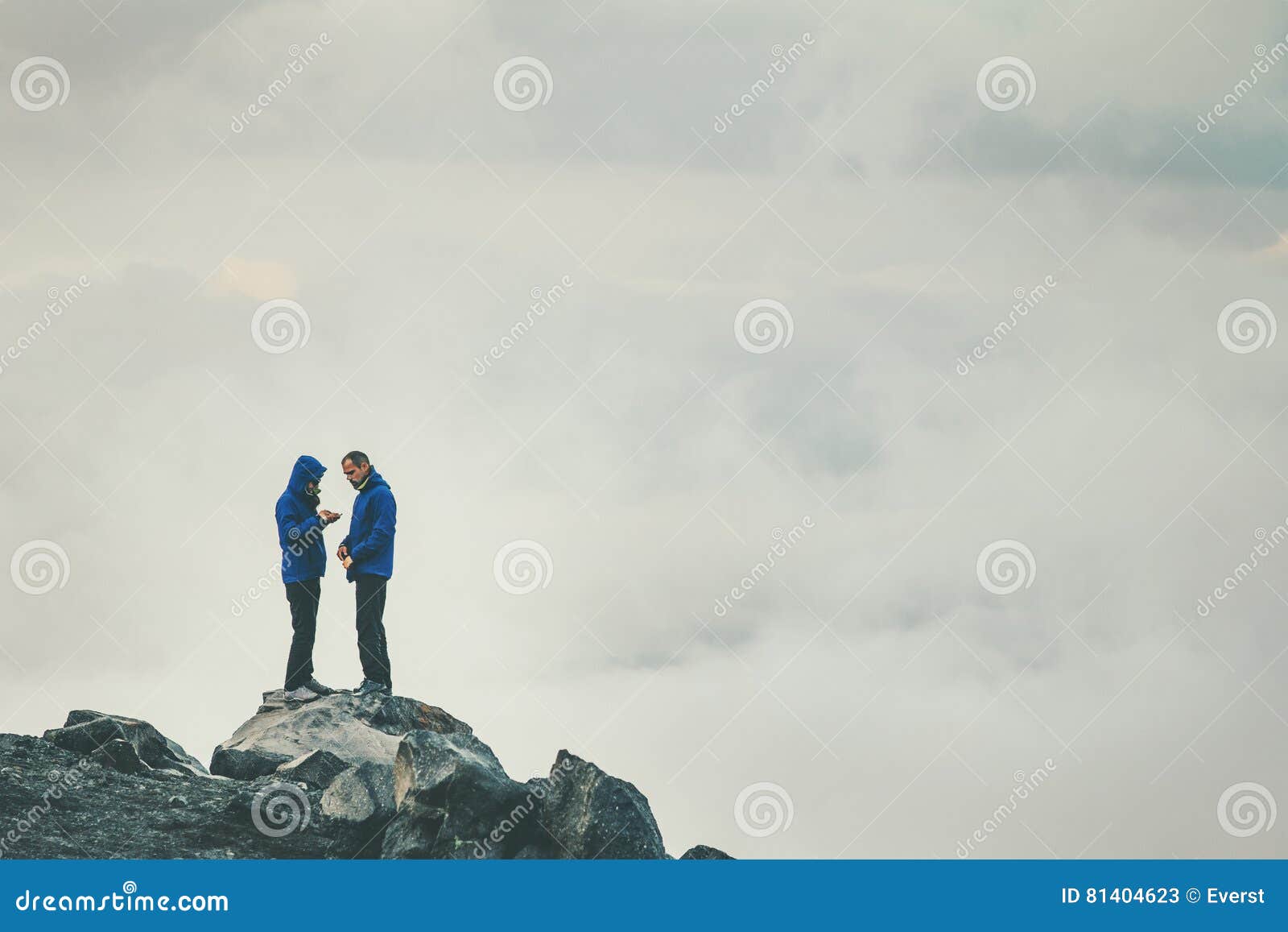 Couple Travelers in Love Standing on Cliff Together Stock Image - Image ...