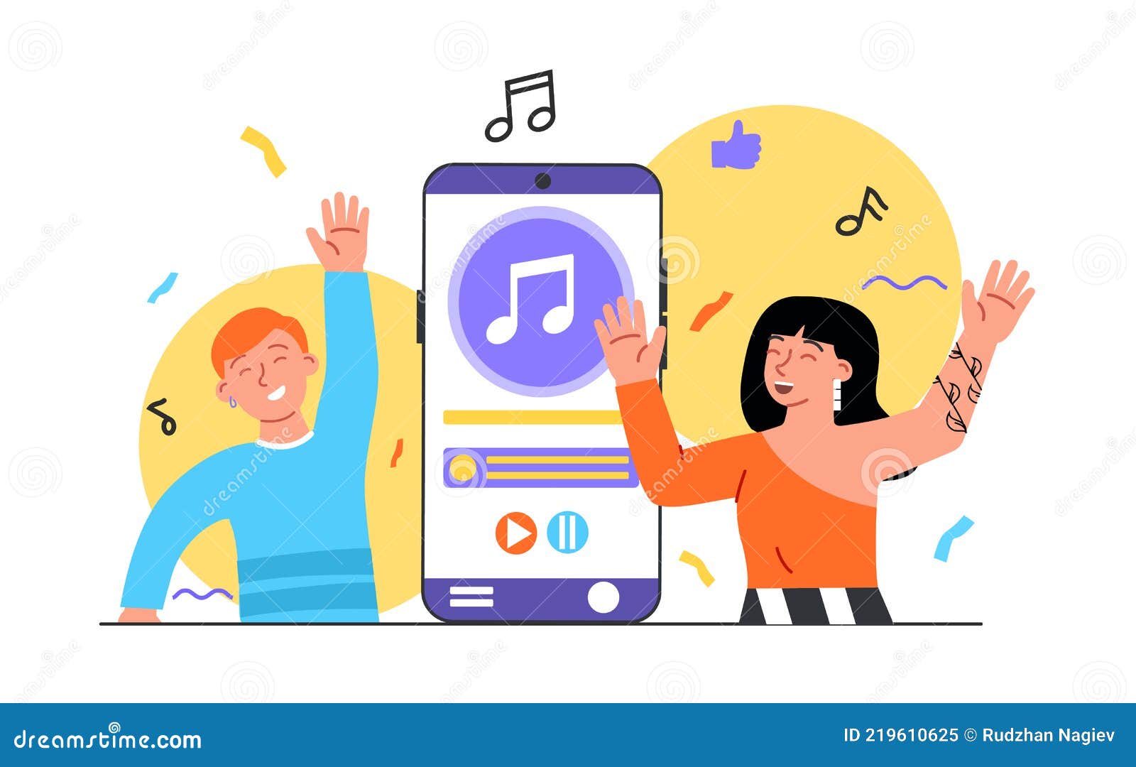 Couple Use Audio Player To Listen Music And Dance Stock Vector Illustration Of Music Player