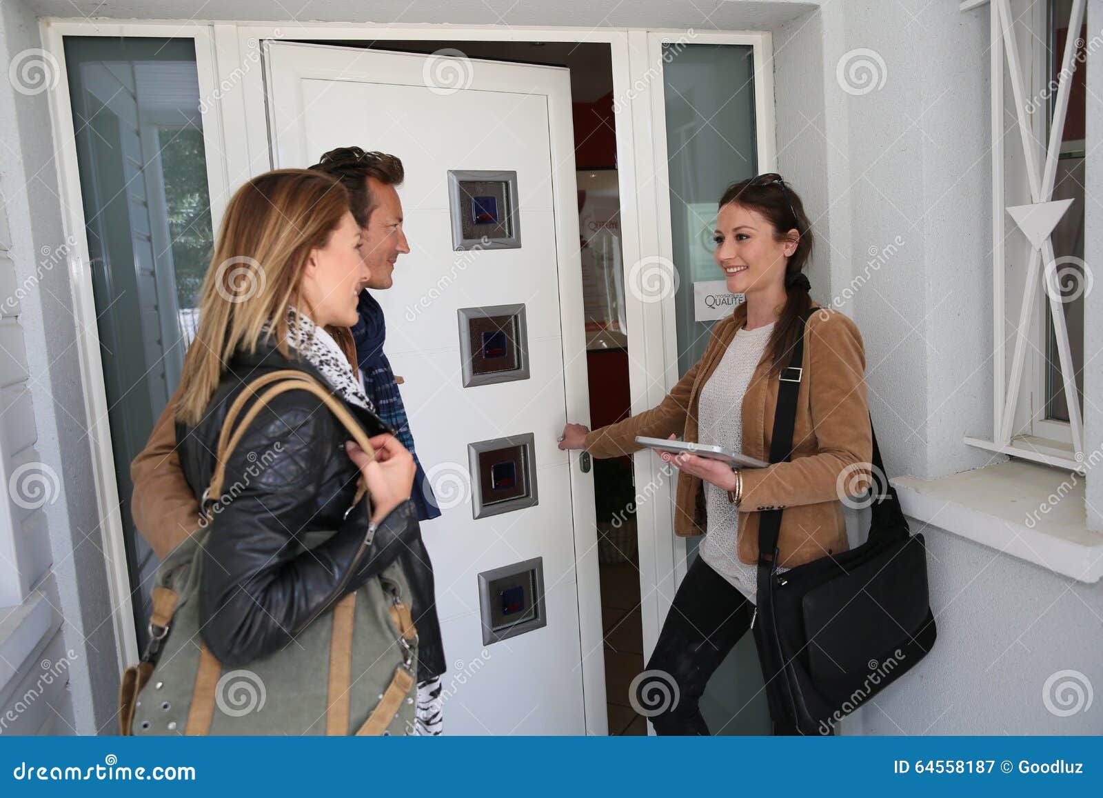 Couple Visiting House To Buy With Realtor Stock Image Image Of Forties Entering 64558187 