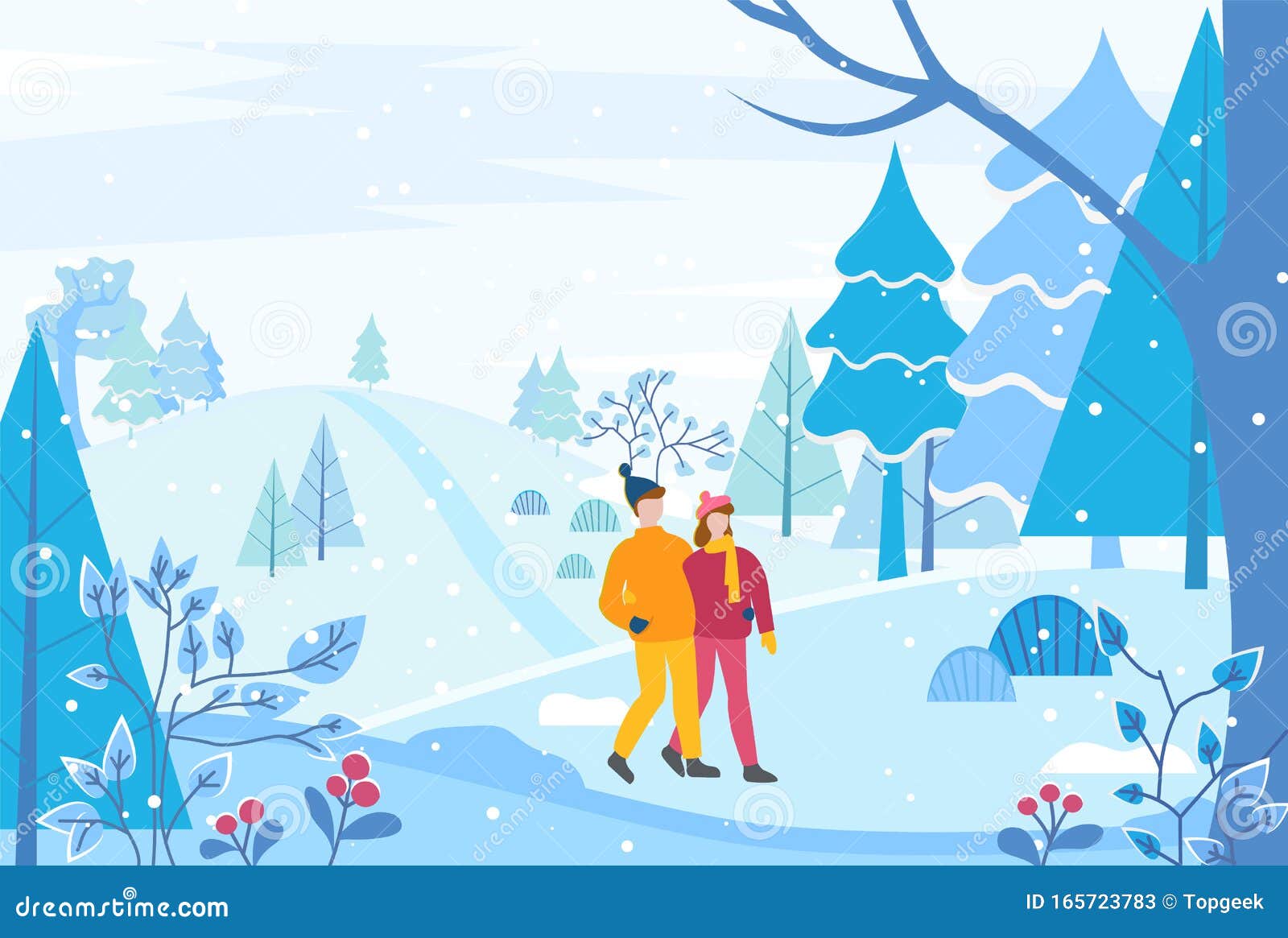 Couple Walking through Winter Park or Forest Stock Vector ...