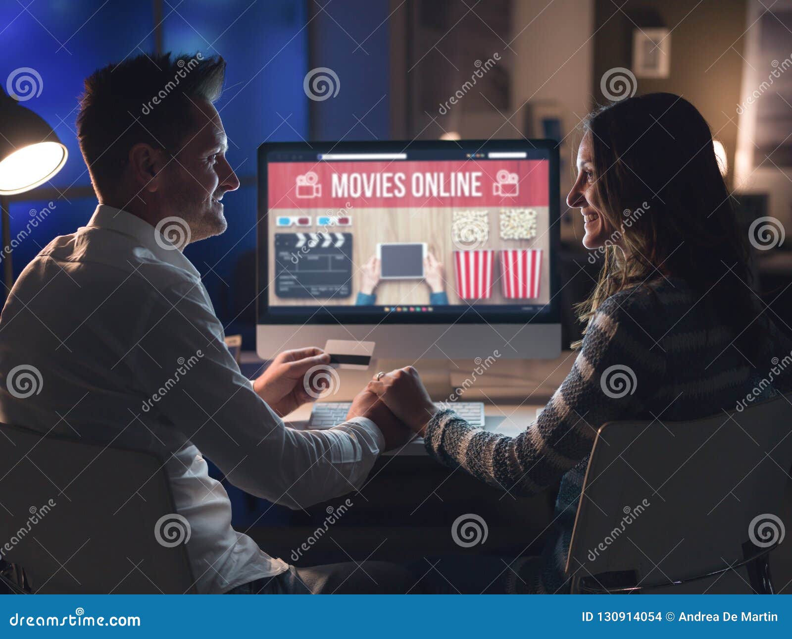Couple Watching Movies Online Together Stock Photo Image of enjoying