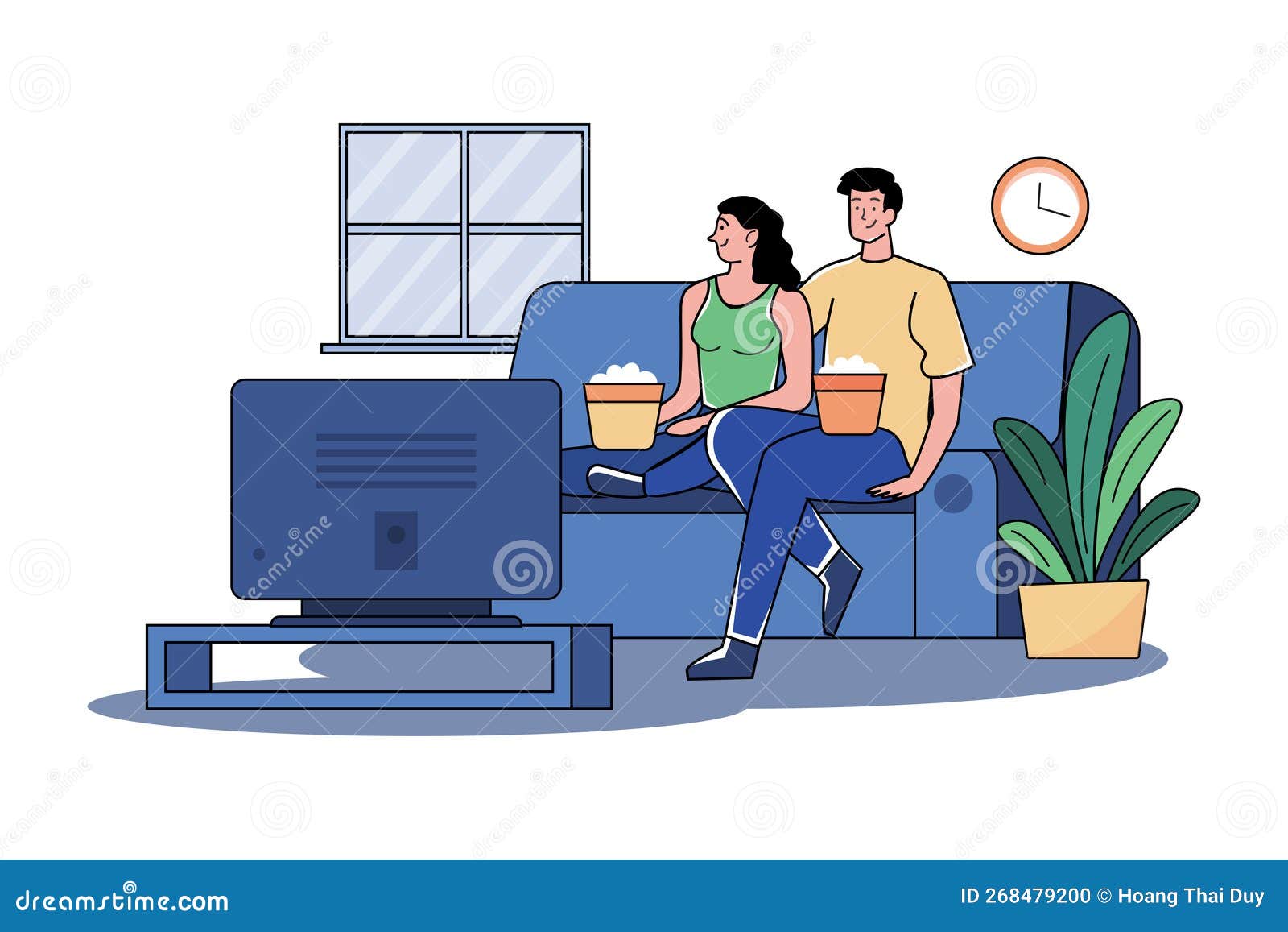 A Couple Watching Tv in the Living Room Stock Vector Illustration of